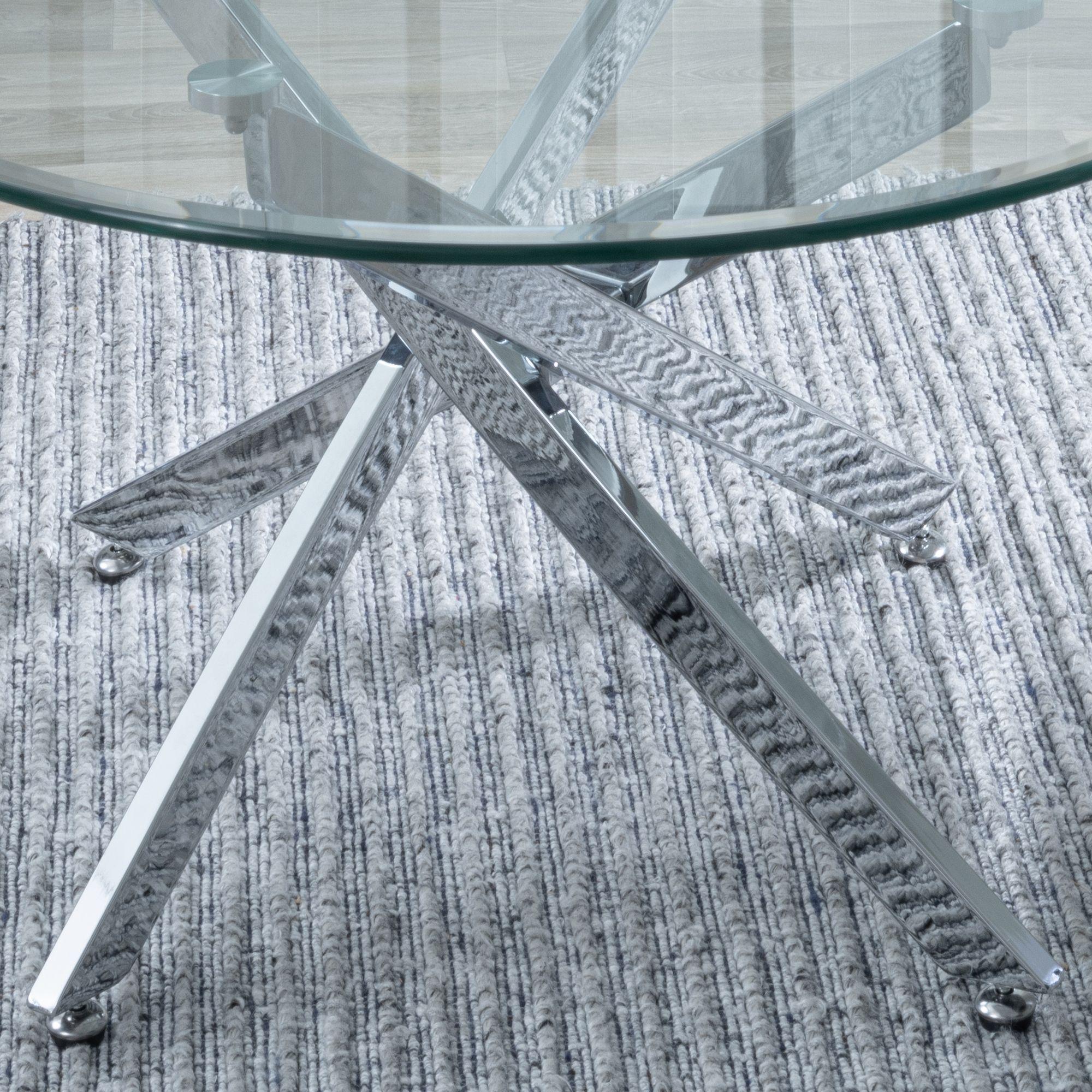 Product photograph of Chopstick Clear Glass Round Coffee Table With Chrome Metal Chopstick Legs from Choice Furniture Superstore.