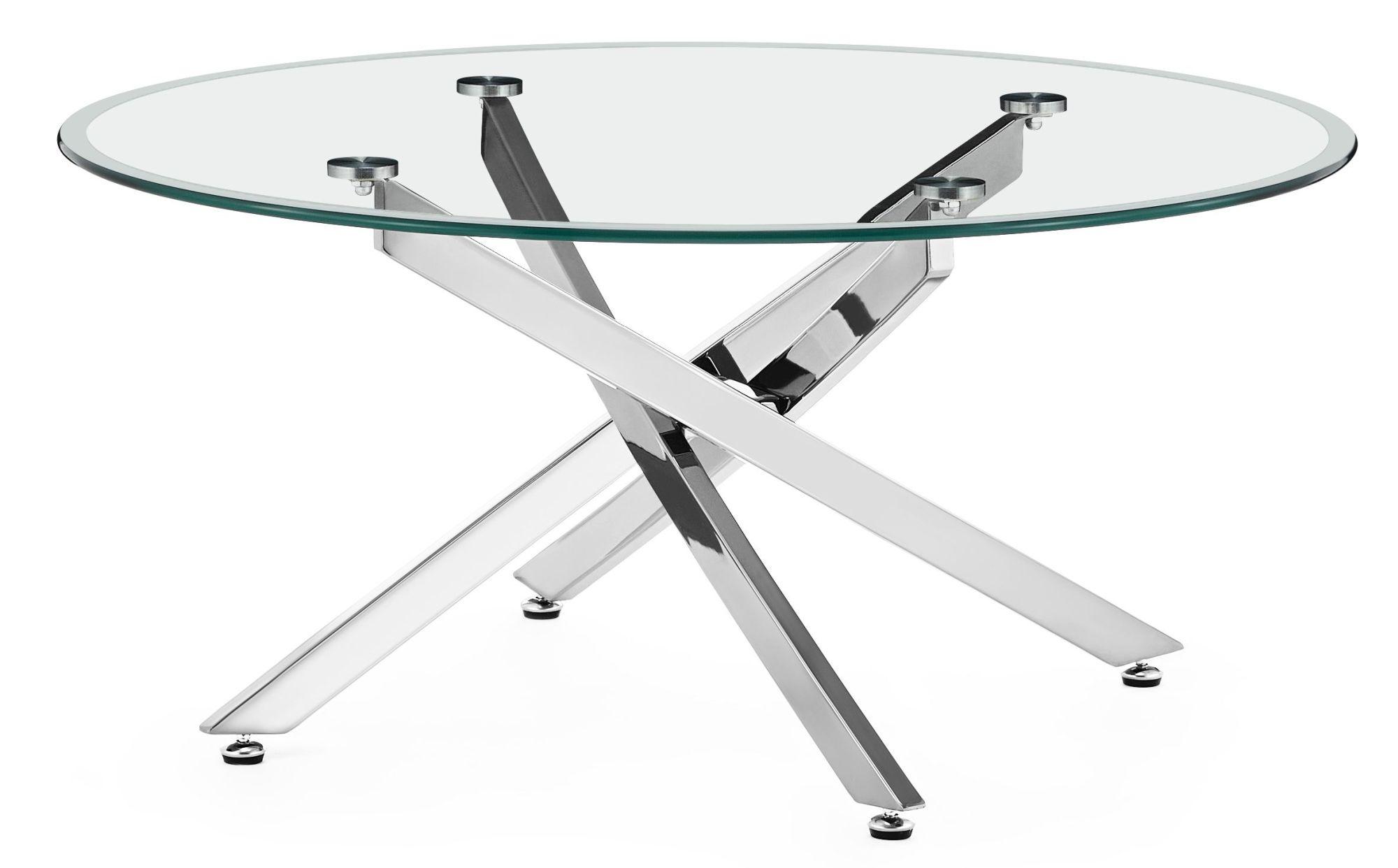 Product photograph of Chopstick Clear Glass Round Coffee Table With Chrome Metal Chopstick Legs from Choice Furniture Superstore.