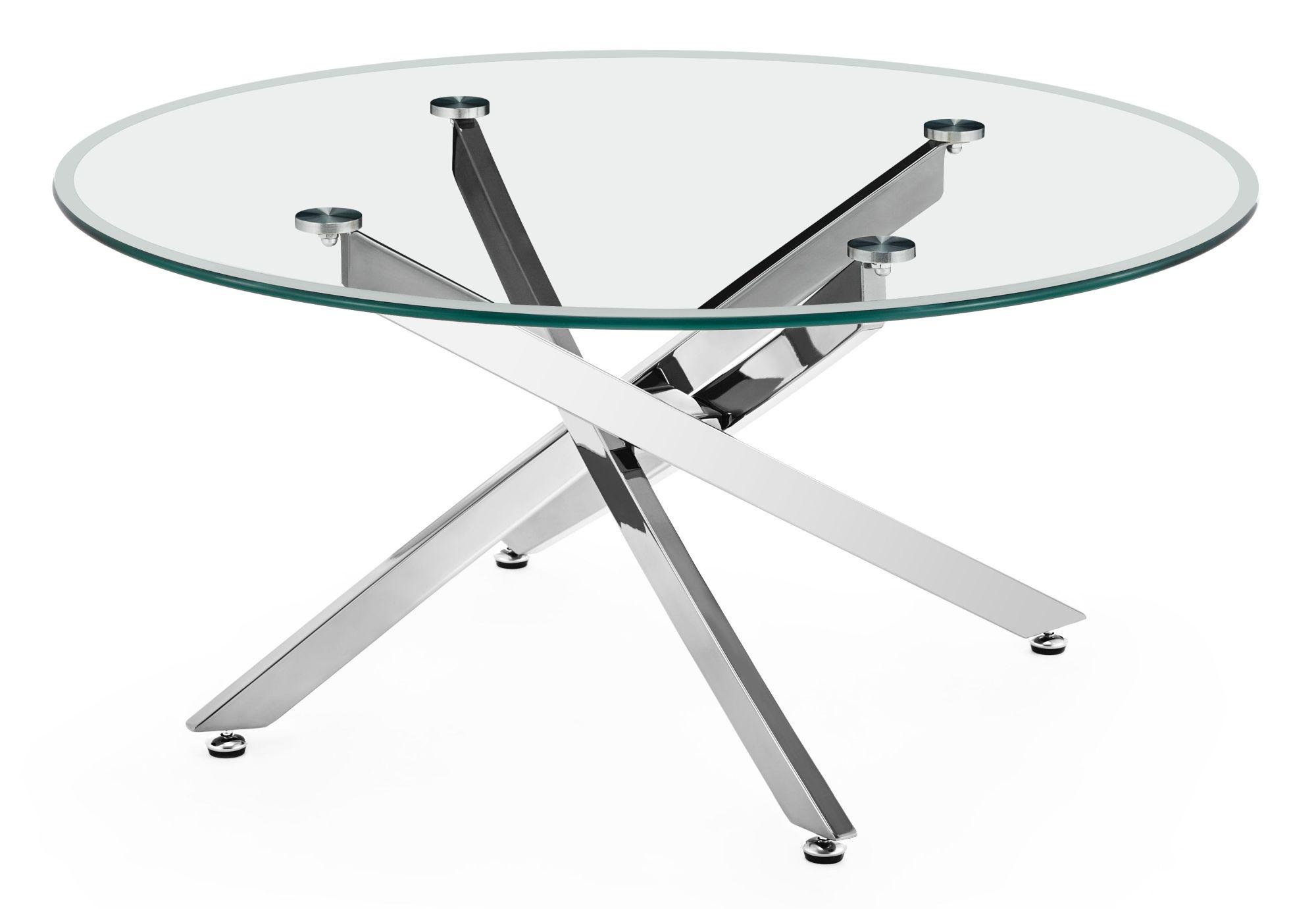 Product photograph of Chopstick Clear Glass Round Coffee Table With Chrome Metal Chopstick Legs from Choice Furniture Superstore.