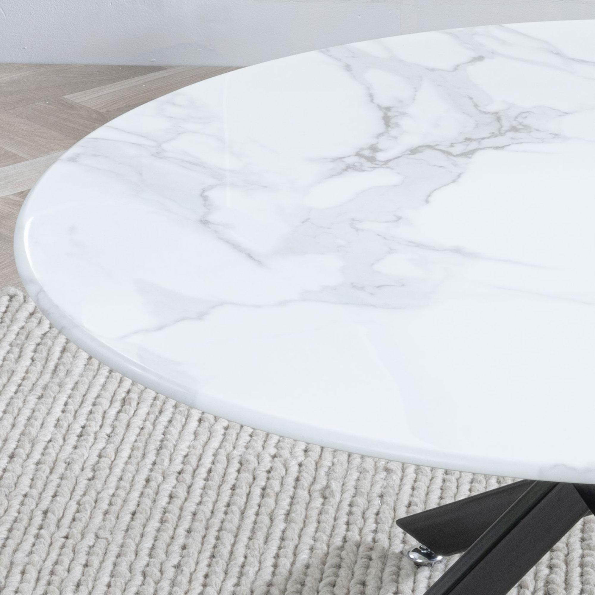 Product photograph of Chopstick White Glass Round Coffee Table With Black Metal Chopstick Legs from Choice Furniture Superstore.