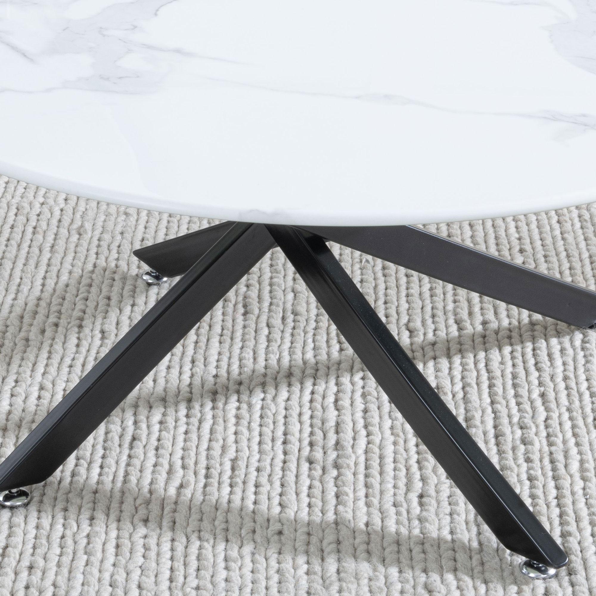 Product photograph of Chopstick White Glass Round Coffee Table With Black Metal Chopstick Legs from Choice Furniture Superstore.