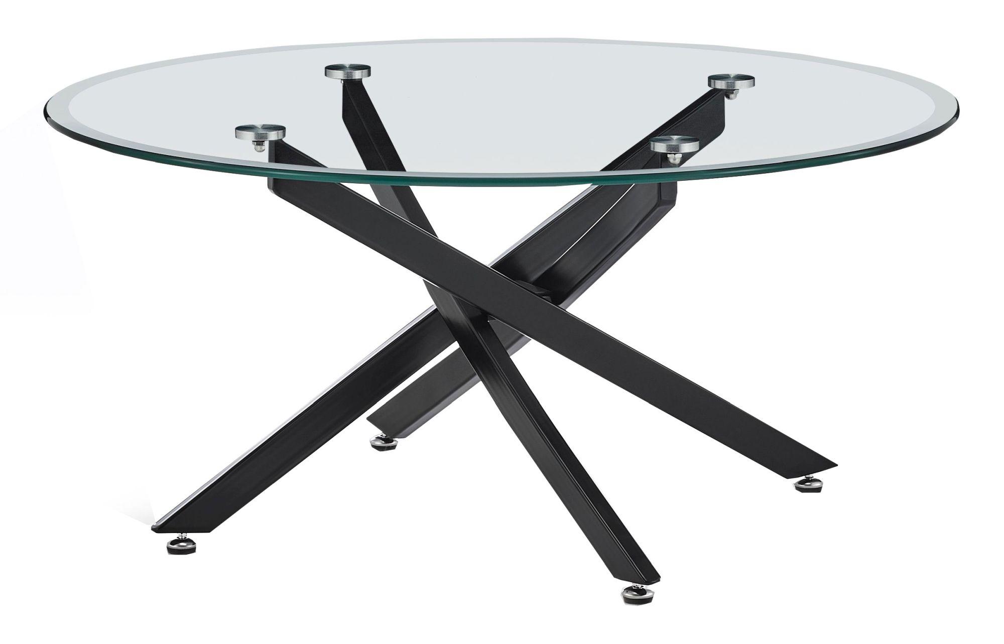 Product photograph of Chopstick Clear Glass Round Coffee Table With Black Metal Chopstick Legs from Choice Furniture Superstore.