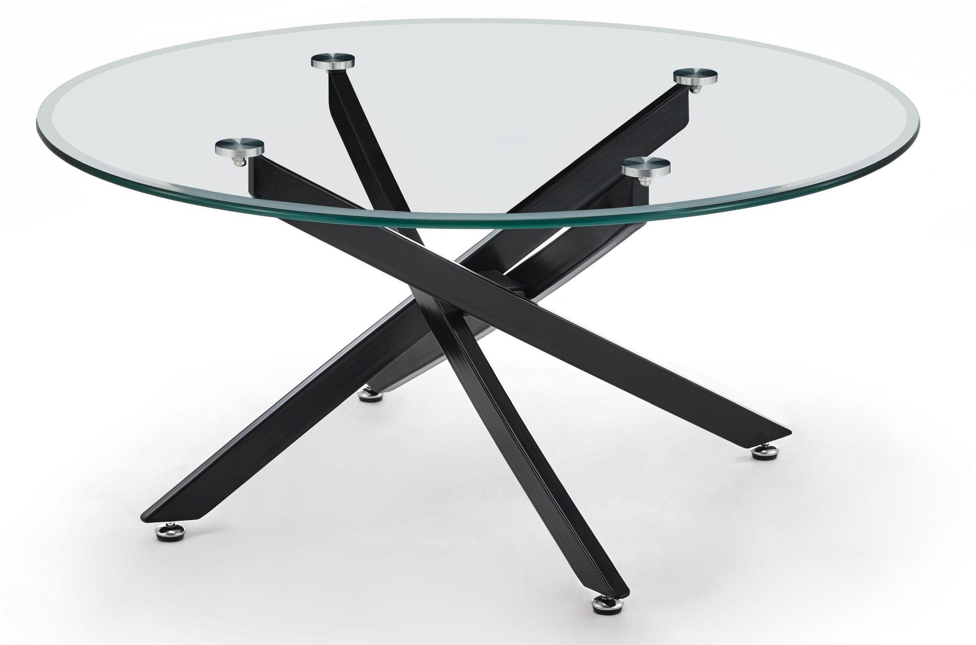 Product photograph of Chopstick Clear Glass Round Coffee Table With Black Metal Chopstick Legs from Choice Furniture Superstore.