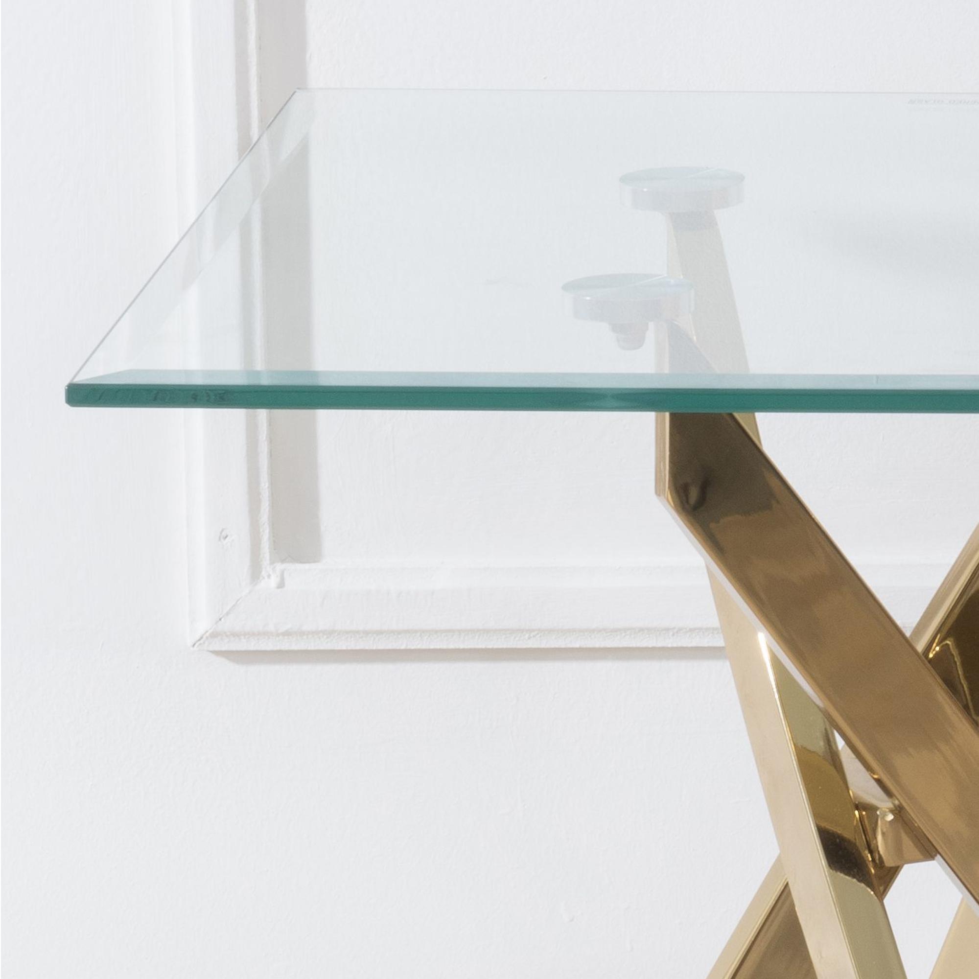 Product photograph of Chopstick Clear Glass Square Side Table With Gold Metal Chopstick Legs from Choice Furniture Superstore.