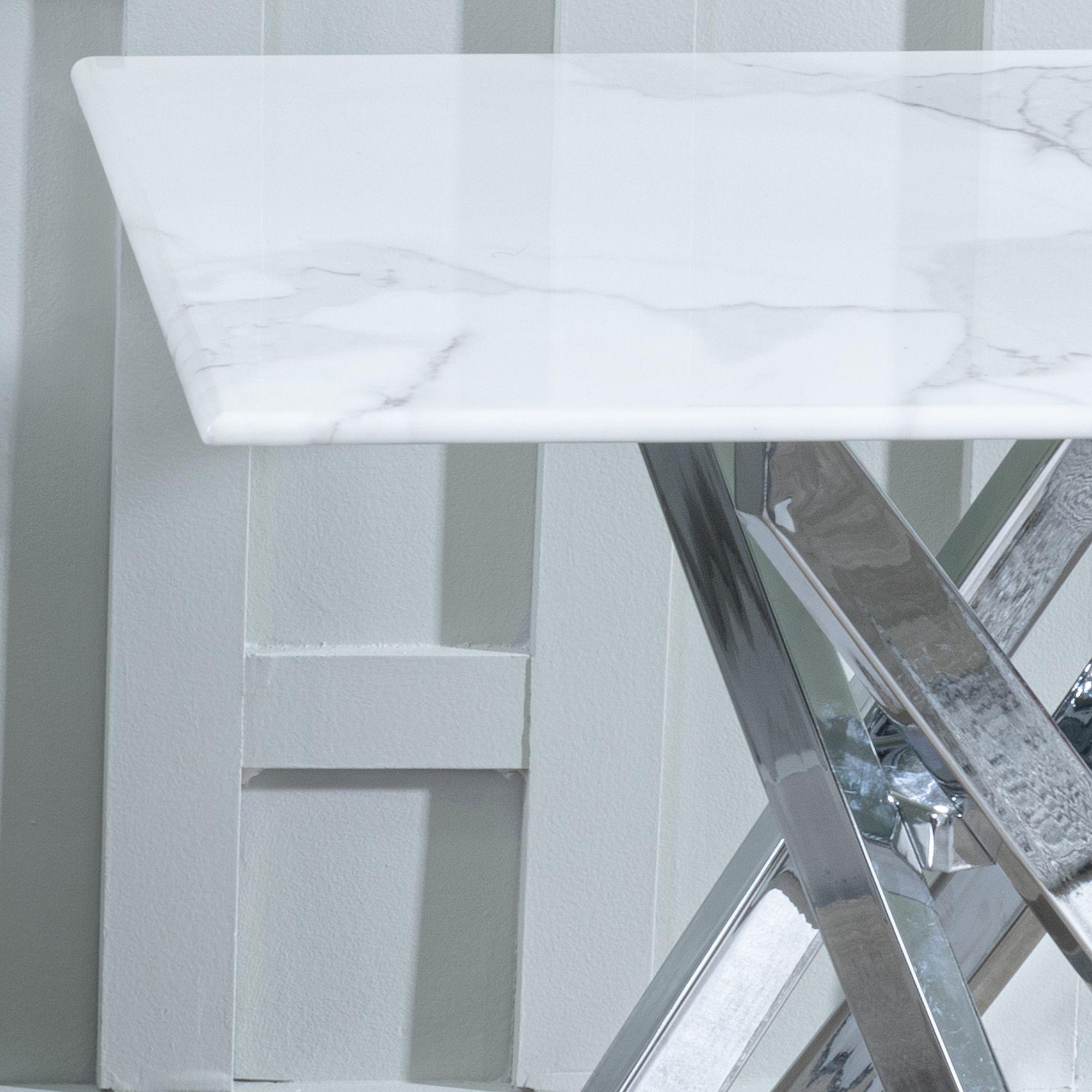 Product photograph of Chopstick White Glass Square Side Table With Chrome Metal Chopstick Legs from Choice Furniture Superstore.