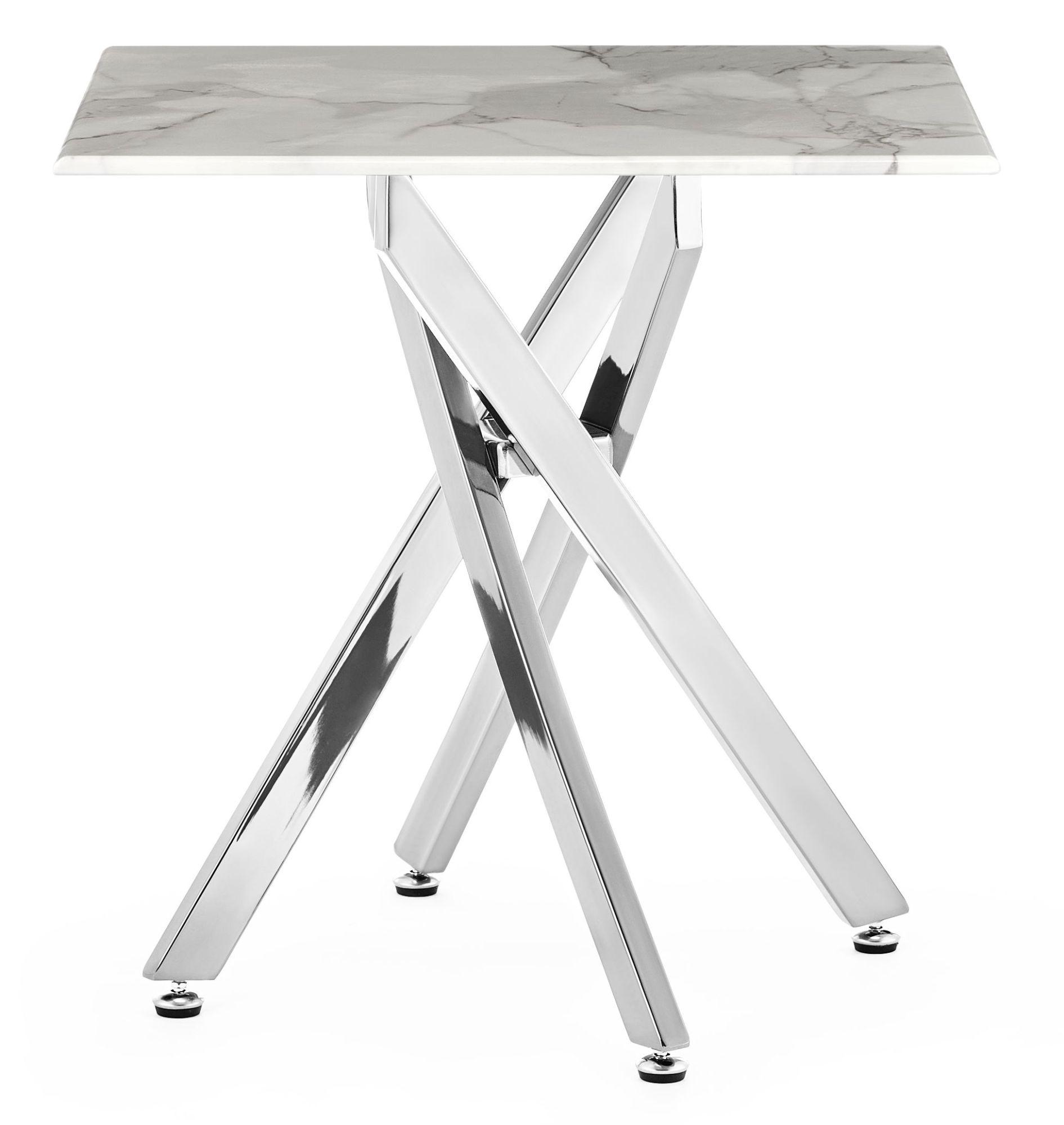 Product photograph of Chopstick White Glass Square Side Table With Chrome Metal Chopstick Legs from Choice Furniture Superstore.