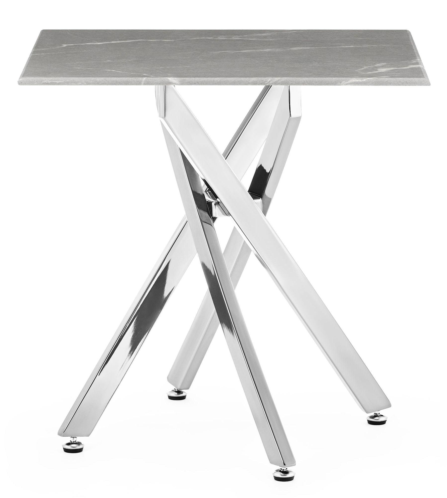 Product photograph of Chopstick Grey Glass Square Side Table With Chrome Metal Chopstick Legs from Choice Furniture Superstore.