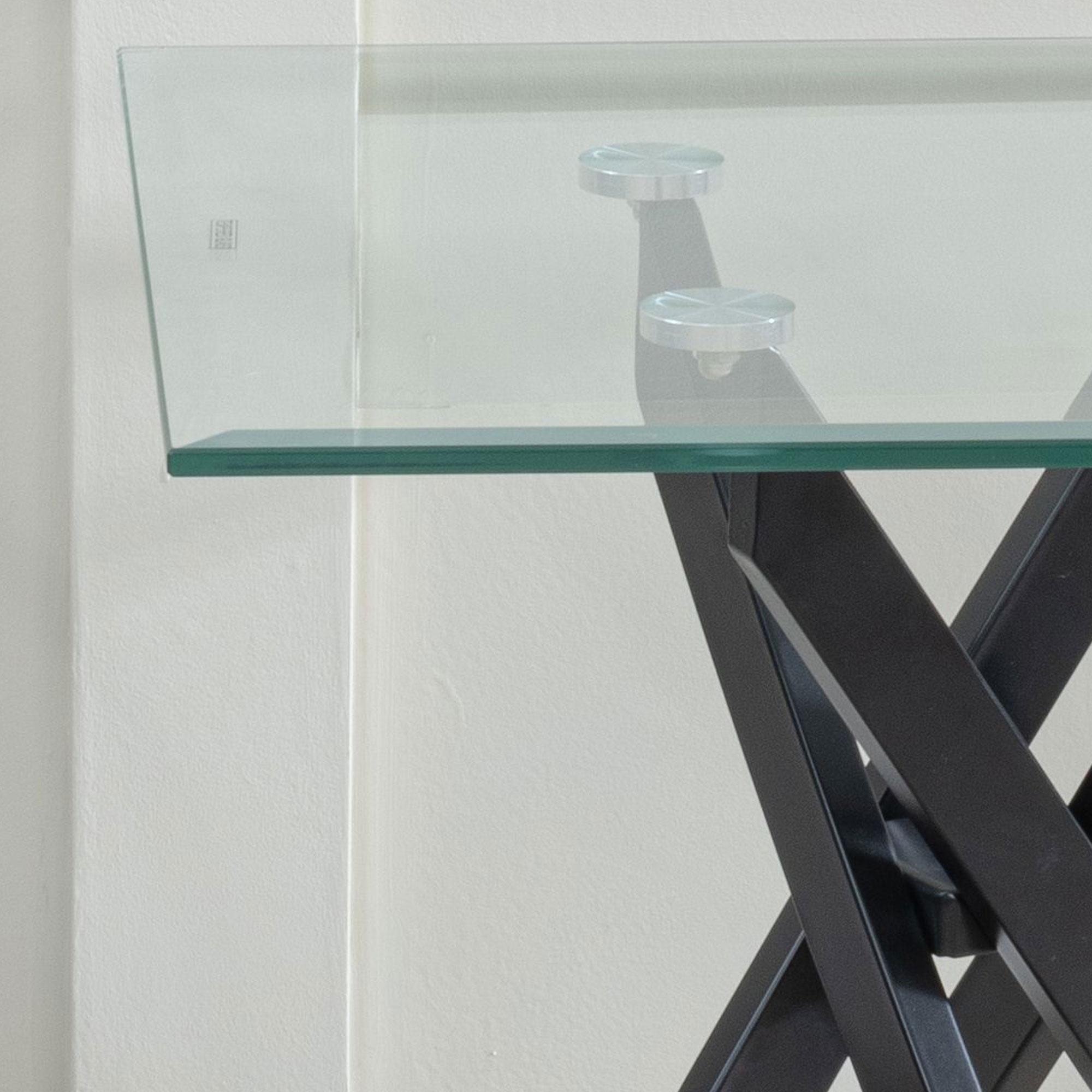 Product photograph of Chopstick Clear Glass Square Side Table With Black Metal Chopstick Legs from Choice Furniture Superstore.