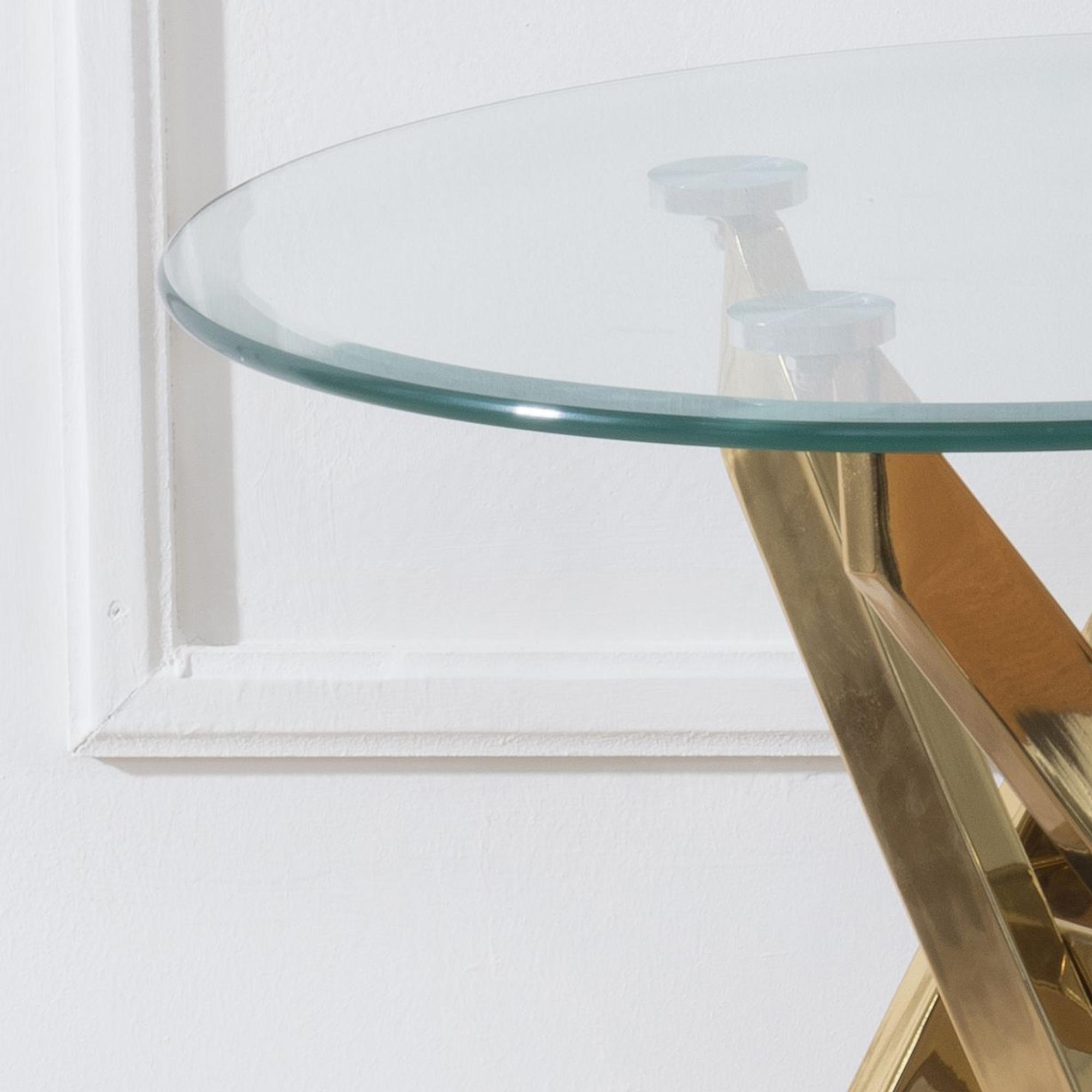 Product photograph of Chopstick Clear Glass Round Side Table With Gold Metal Chopstick Legs from Choice Furniture Superstore.