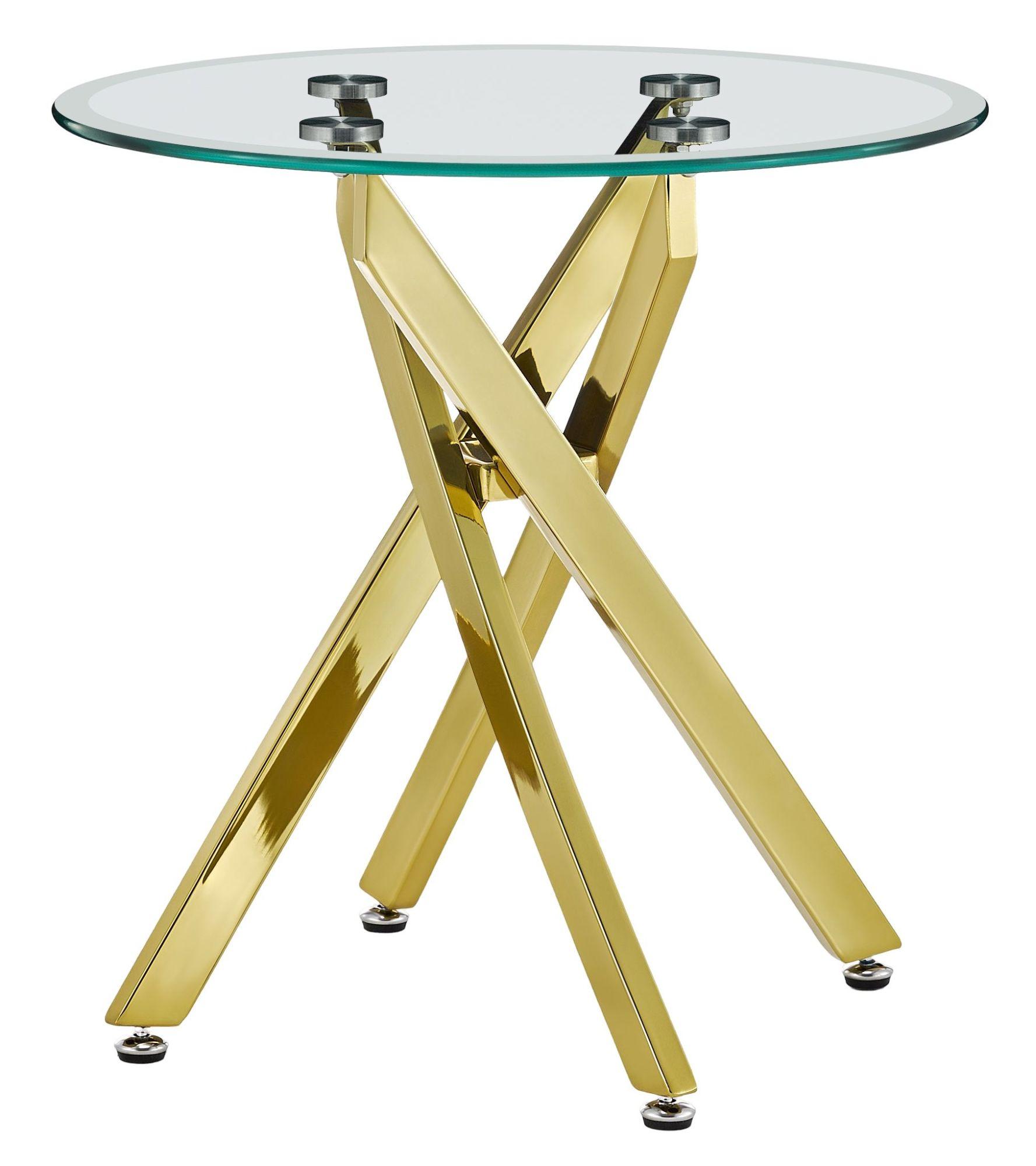 Product photograph of Chopstick Clear Glass Round Side Table With Gold Metal Chopstick Legs from Choice Furniture Superstore.