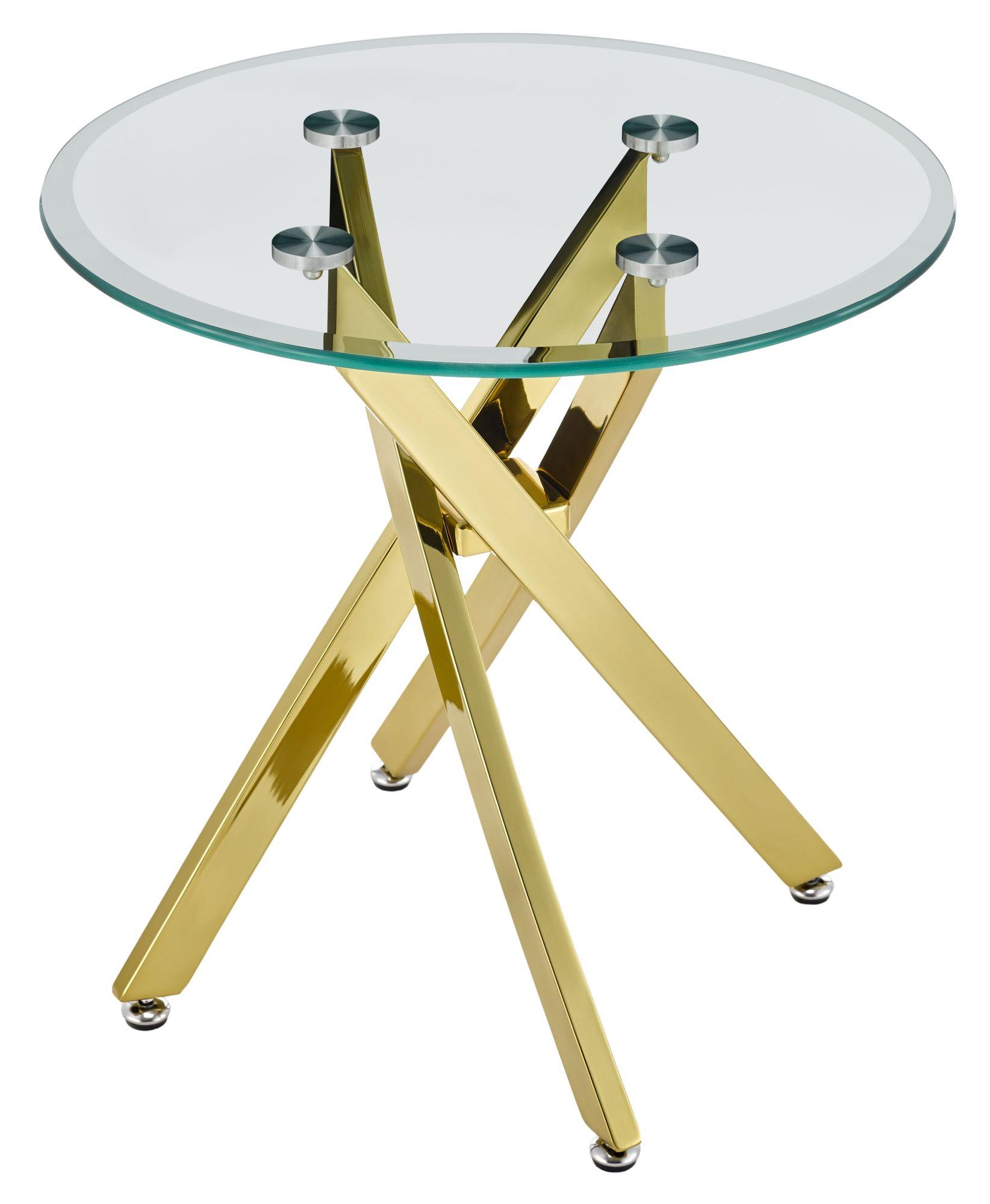 Product photograph of Chopstick Clear Glass Round Side Table With Gold Metal Chopstick Legs from Choice Furniture Superstore.