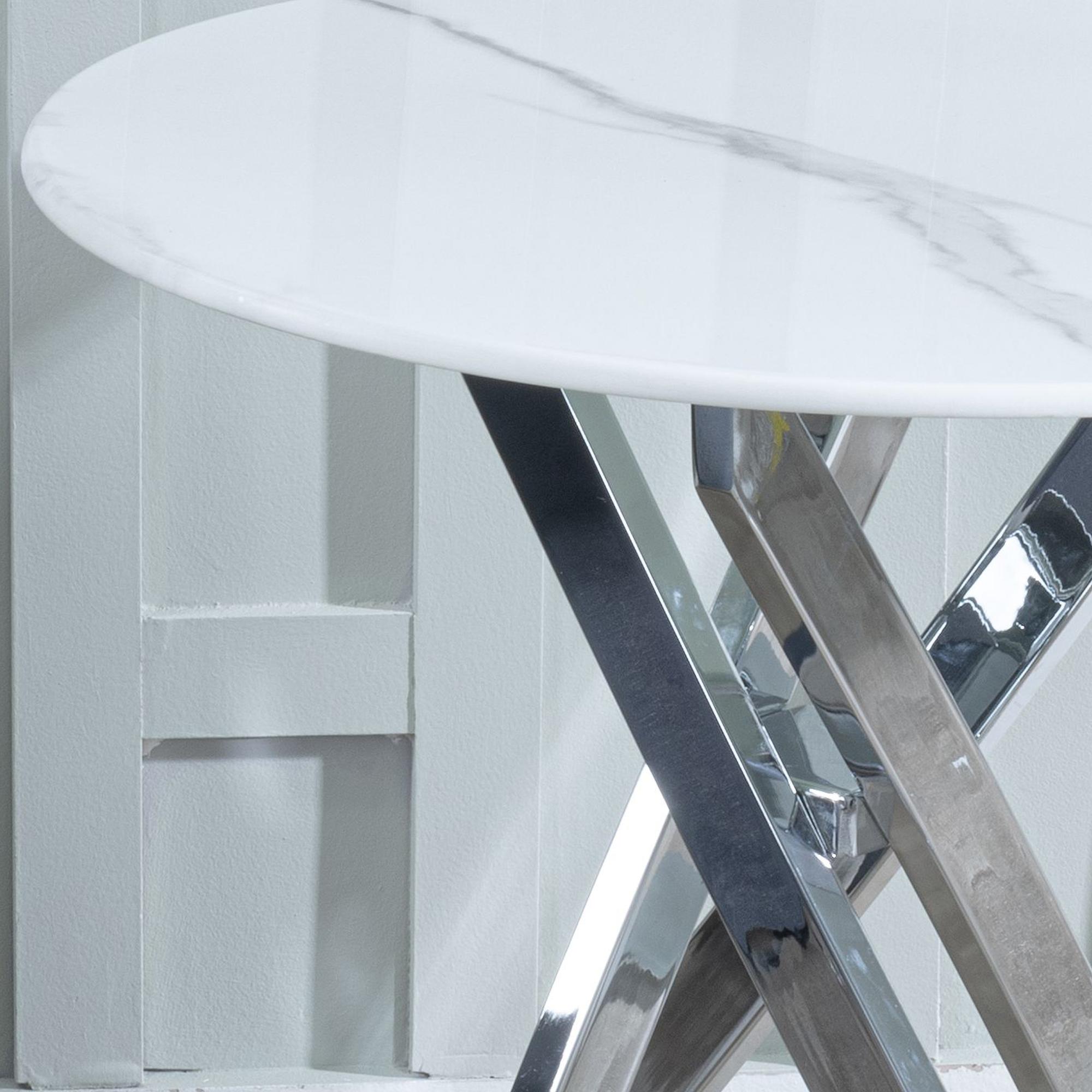 Product photograph of Chopstick White Glass Round Side Table With Chrome Metal Chopstick Legs from Choice Furniture Superstore.