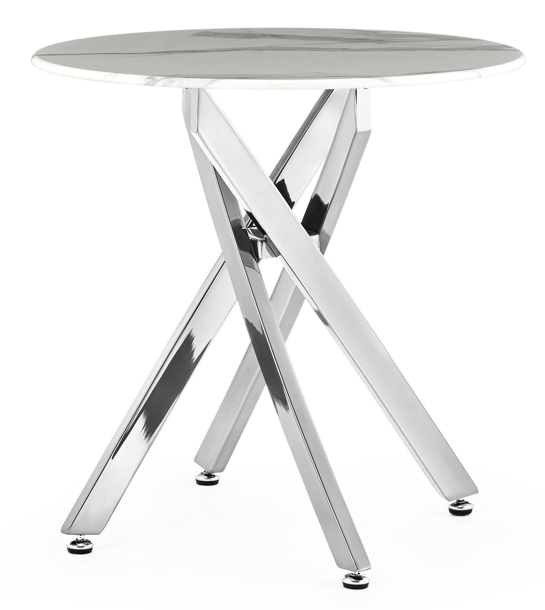 Product photograph of Chopstick White Glass Round Side Table With Chrome Metal Chopstick Legs from Choice Furniture Superstore.