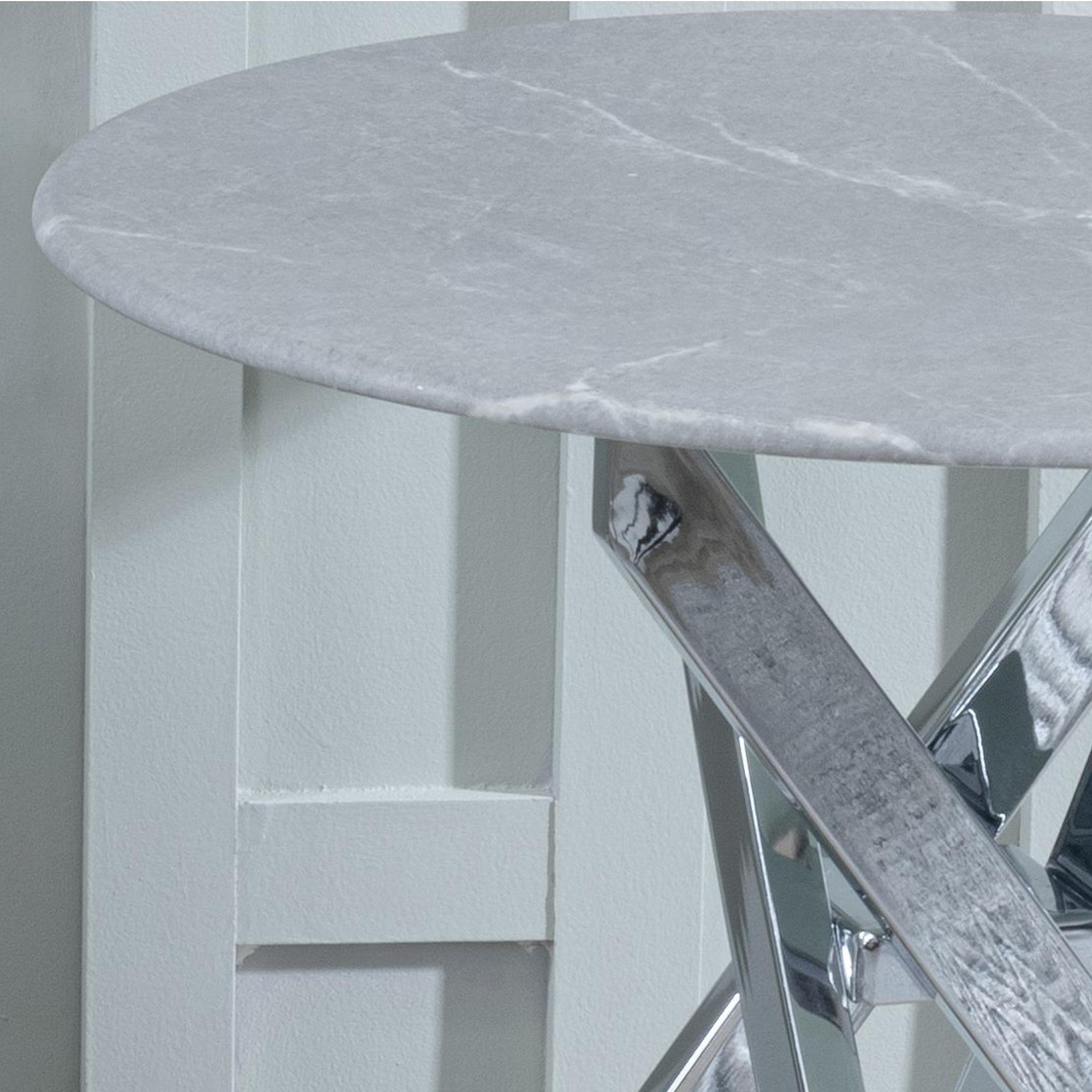 Product photograph of Chopstick Grey Glass Round Side Table With Chrome Metal Chopstick Legs from Choice Furniture Superstore.