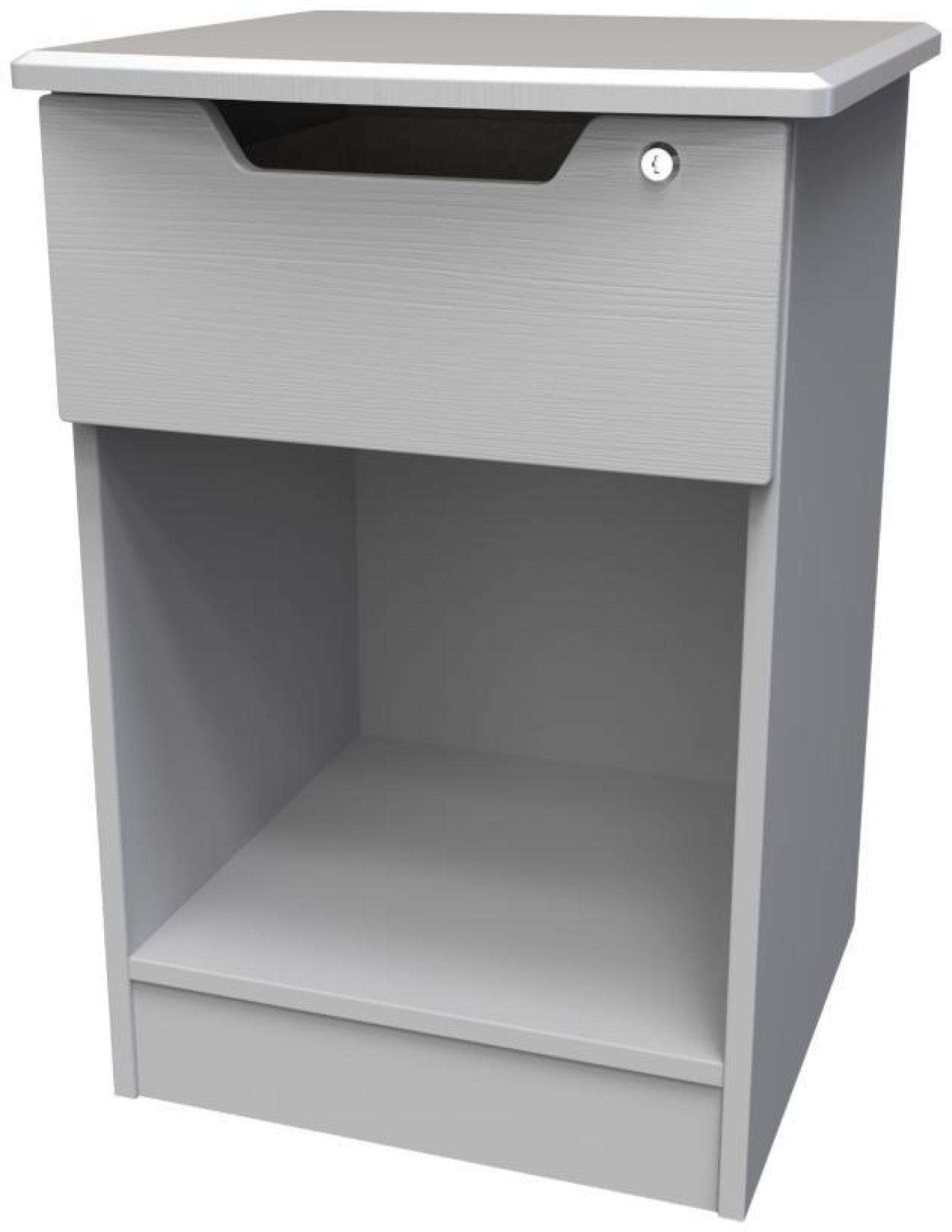 Product photograph of Bella Grey Ash 1 Drawer Bedside Table With Lock from Choice Furniture Superstore.