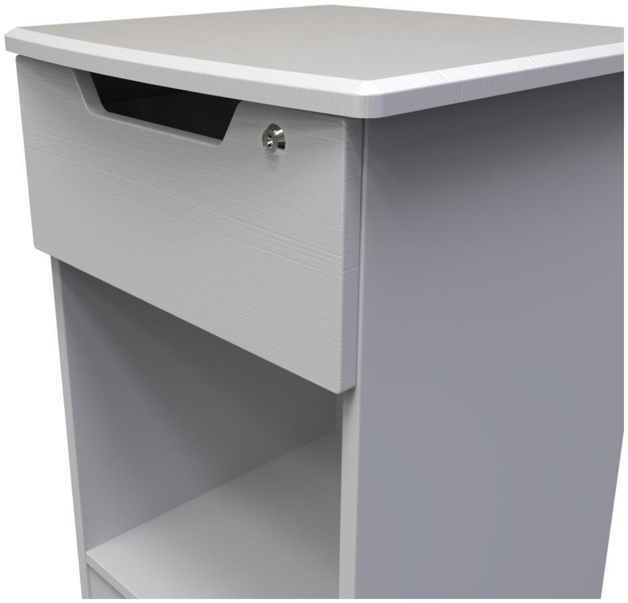 Product photograph of Bella Grey Ash 1 Drawer Bedside Table With Lock from Choice Furniture Superstore.