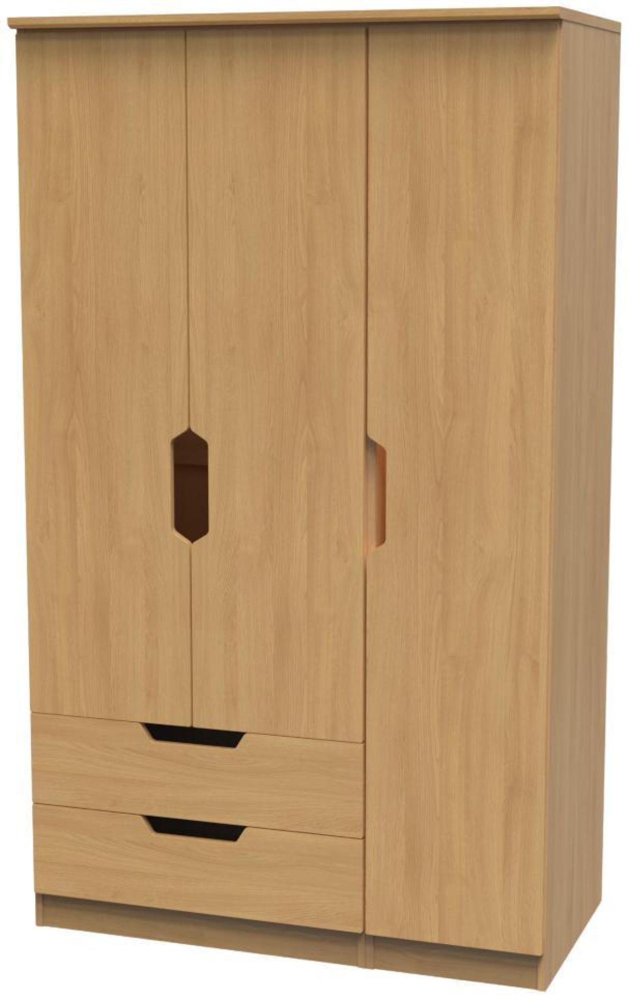 Product photograph of Bella Oak Effect 3 Door Triple Wardrobe - Lhf 2 Drawers from Choice Furniture Superstore.