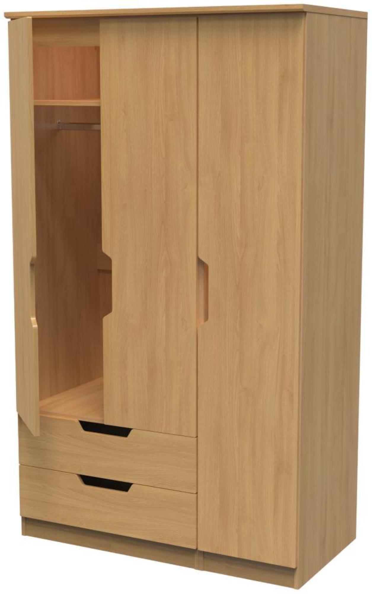 Product photograph of Bella Oak Effect 3 Door Triple Wardrobe - Lhf 2 Drawers from Choice Furniture Superstore.