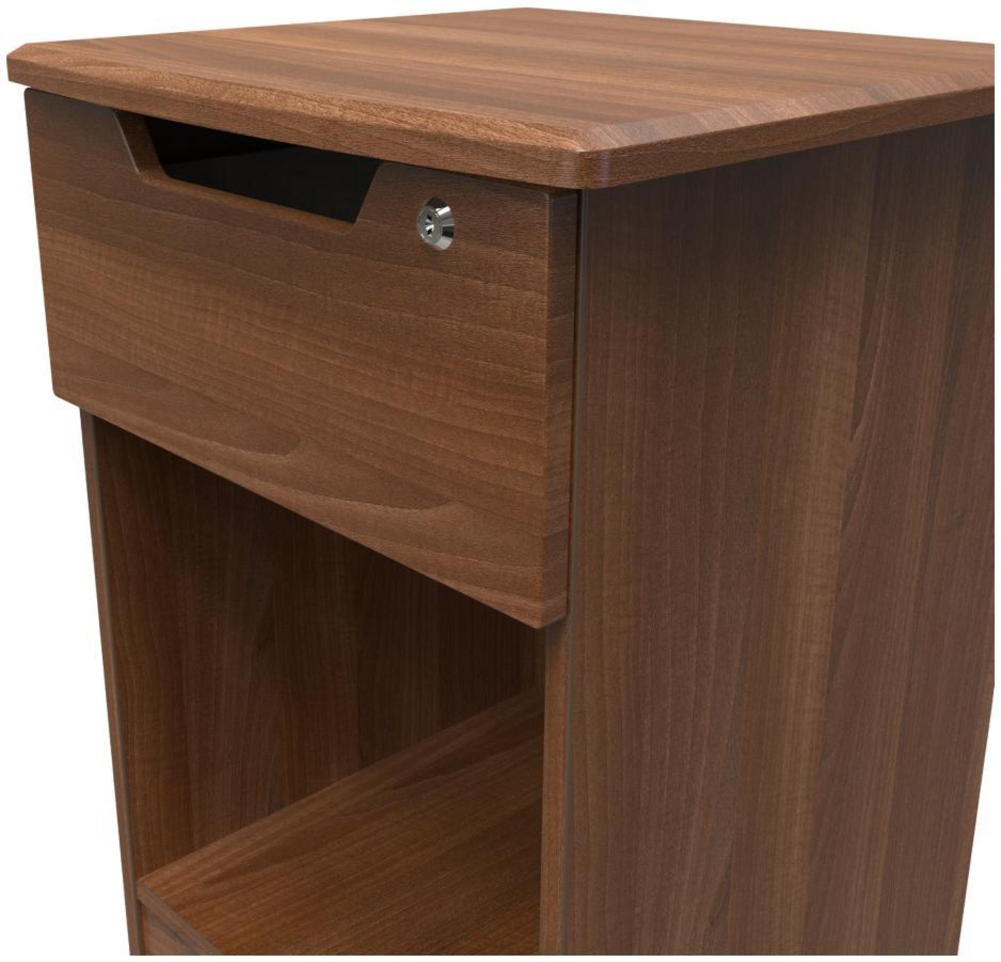 Product photograph of Bella Walnut Effect 1 Drawer Bedside Table With Lock from Choice Furniture Superstore.