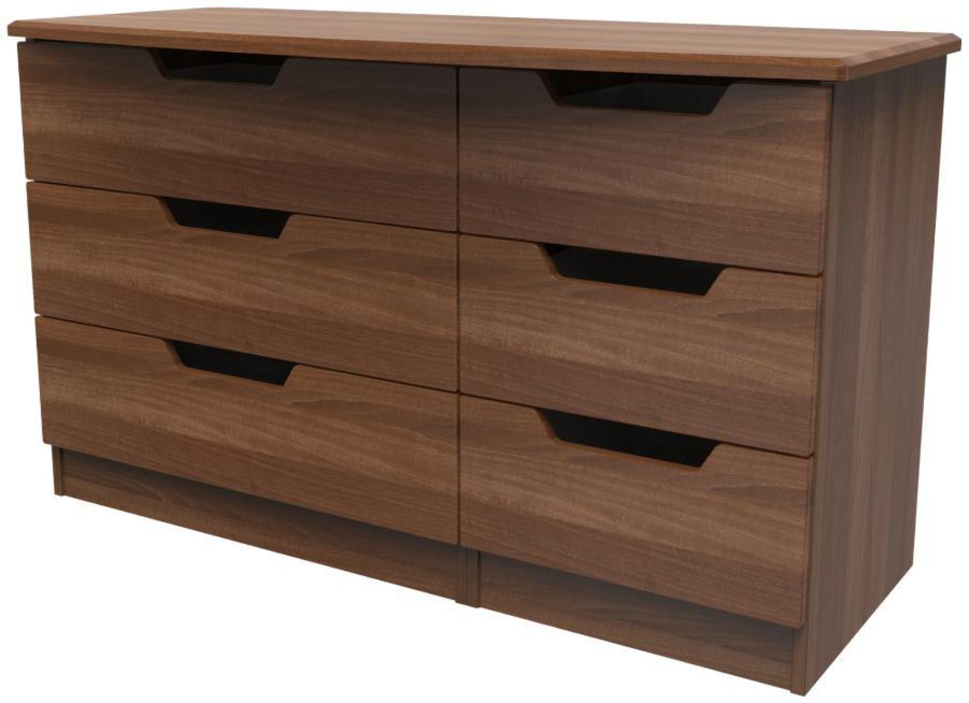 Product photograph of Bella Walnut Effect 6 Drawer Midi Dresser from Choice Furniture Superstore.