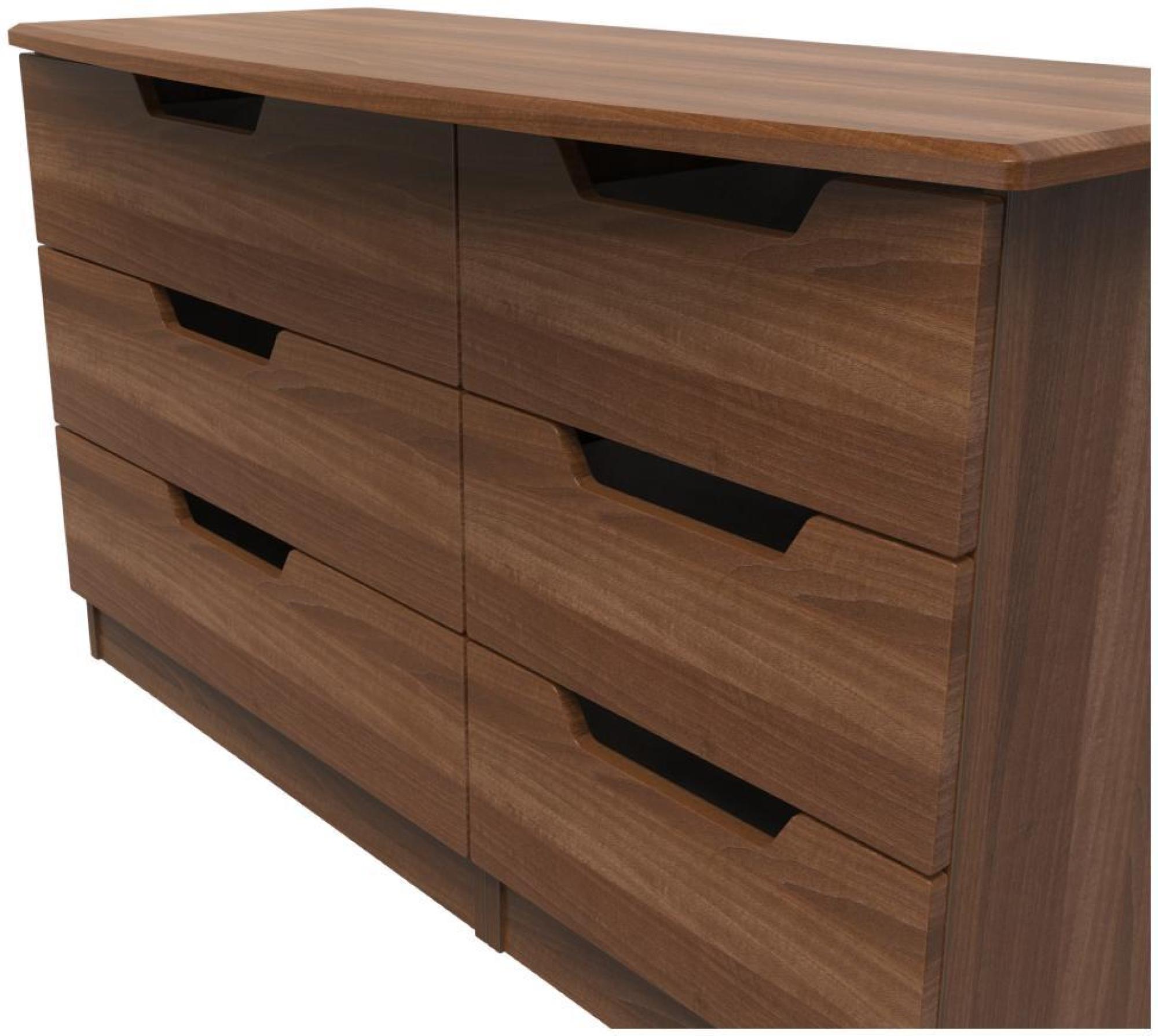 Product photograph of Bella Walnut Effect 6 Drawer Midi Dresser from Choice Furniture Superstore.