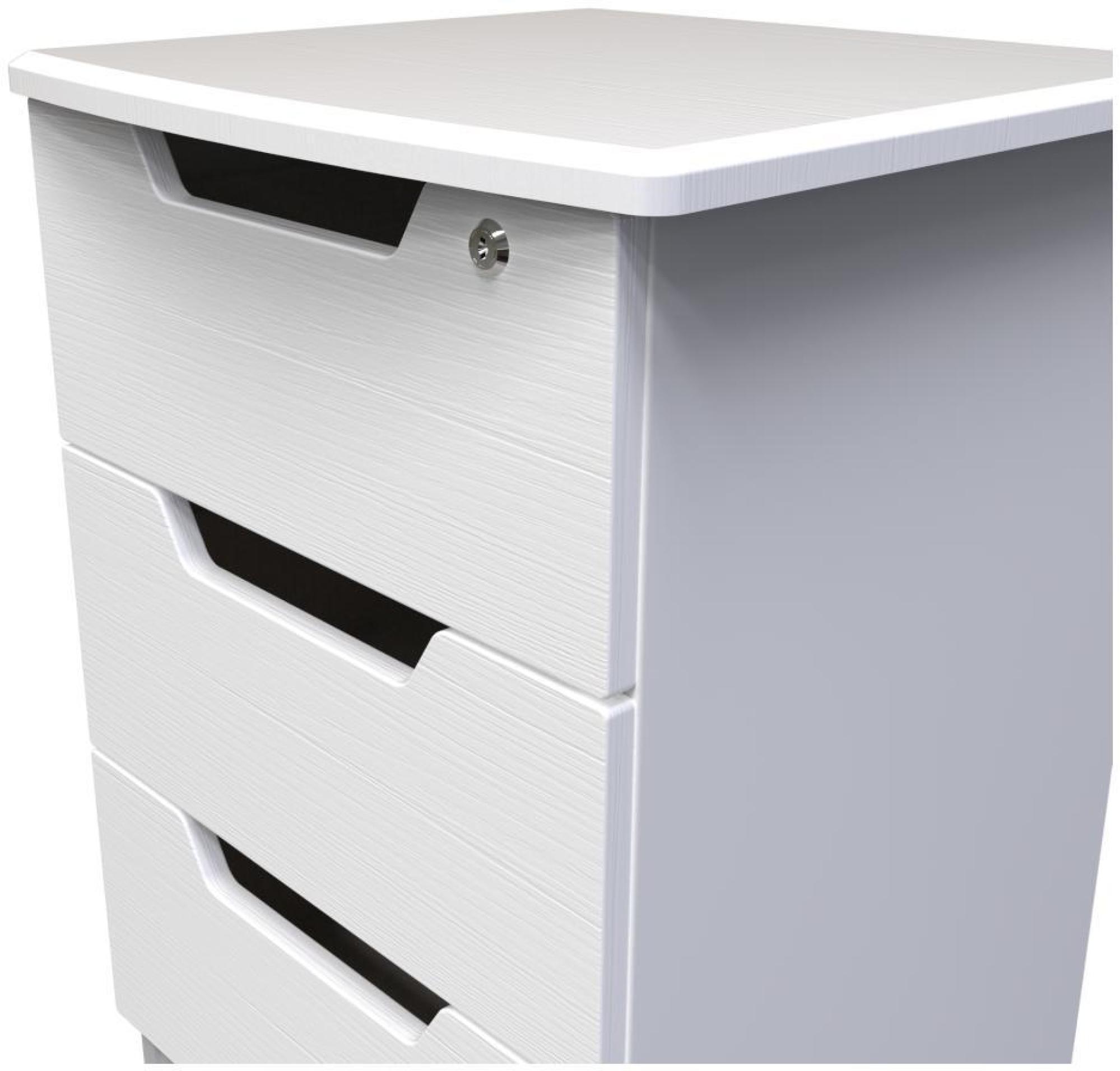 Product photograph of Bella White 3 Drawer Bedside Cabinet With Lock from Choice Furniture Superstore.