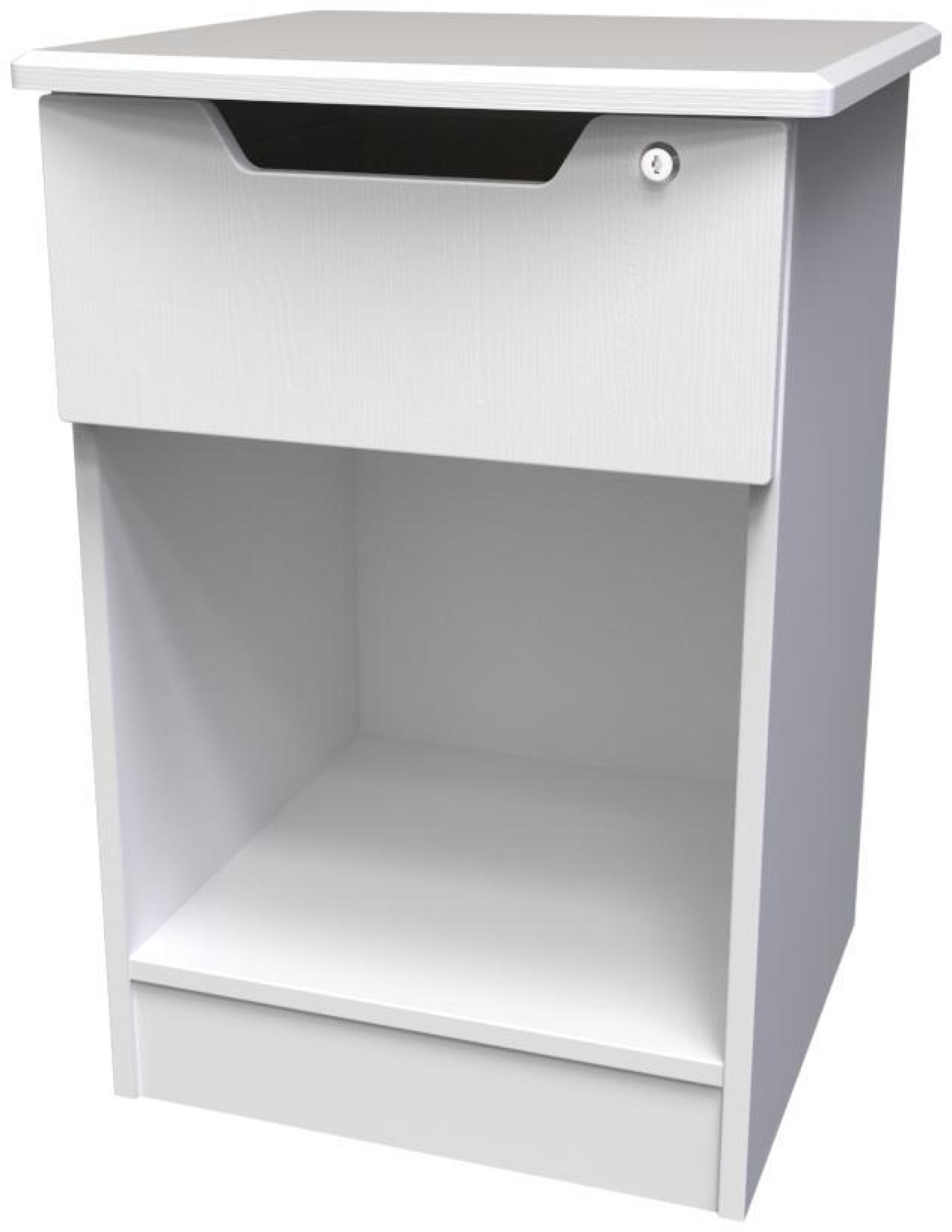 Product photograph of Bella White 1 Drawer Bedside Table With Lock from Choice Furniture Superstore.