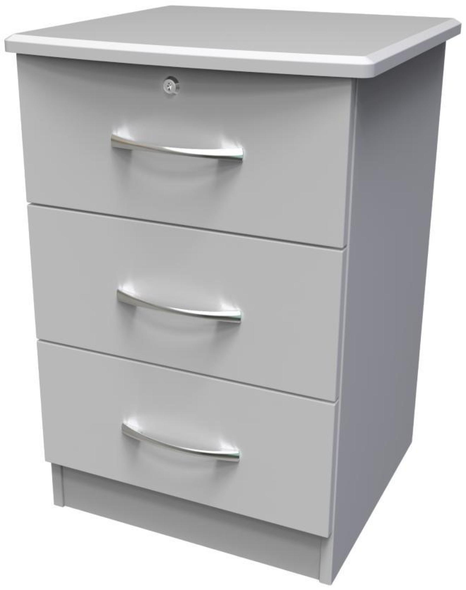 Product photograph of Eve Grey 3 Drawer Bedside Cabinet With Lock from Choice Furniture Superstore.