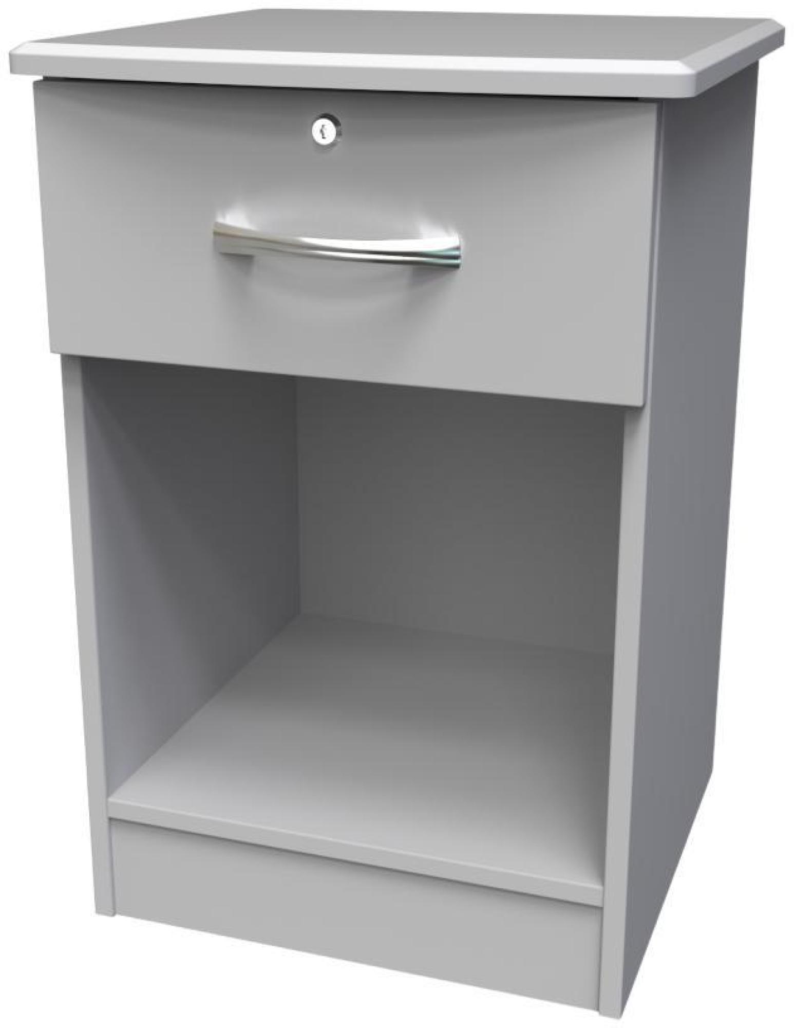 Product photograph of Eve Grey 1 Drawer Bedside Table With Lock from Choice Furniture Superstore.