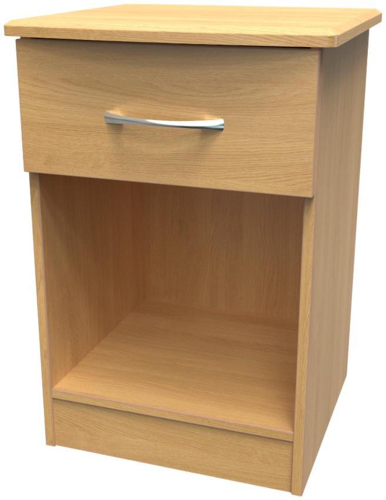 Product photograph of Eve Oak Effect 1 Drawer Bedside Cabinet from Choice Furniture Superstore.