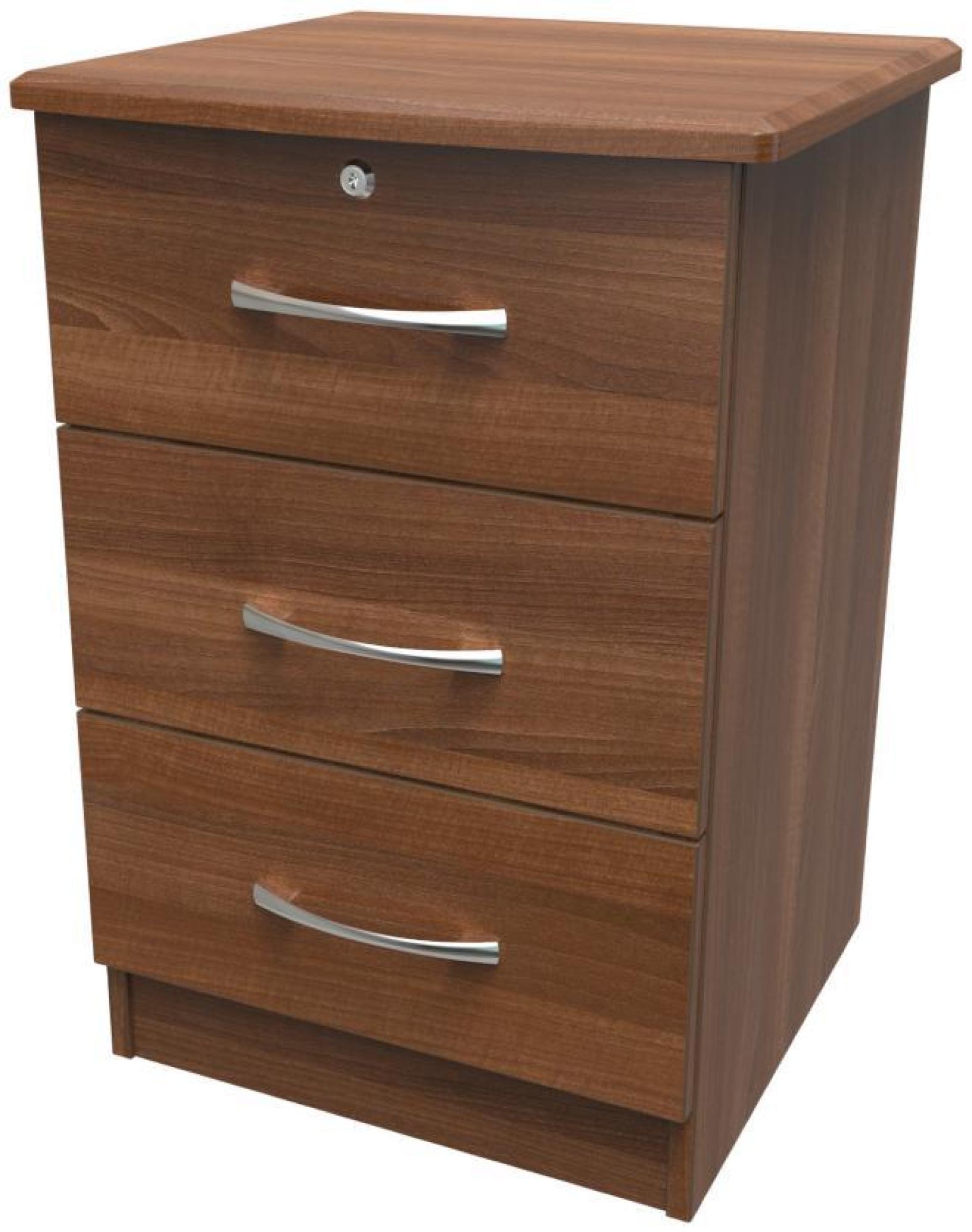 Product photograph of Eve Walnut Effect 3 Drawer Bedside Cabinet With Lock from Choice Furniture Superstore.