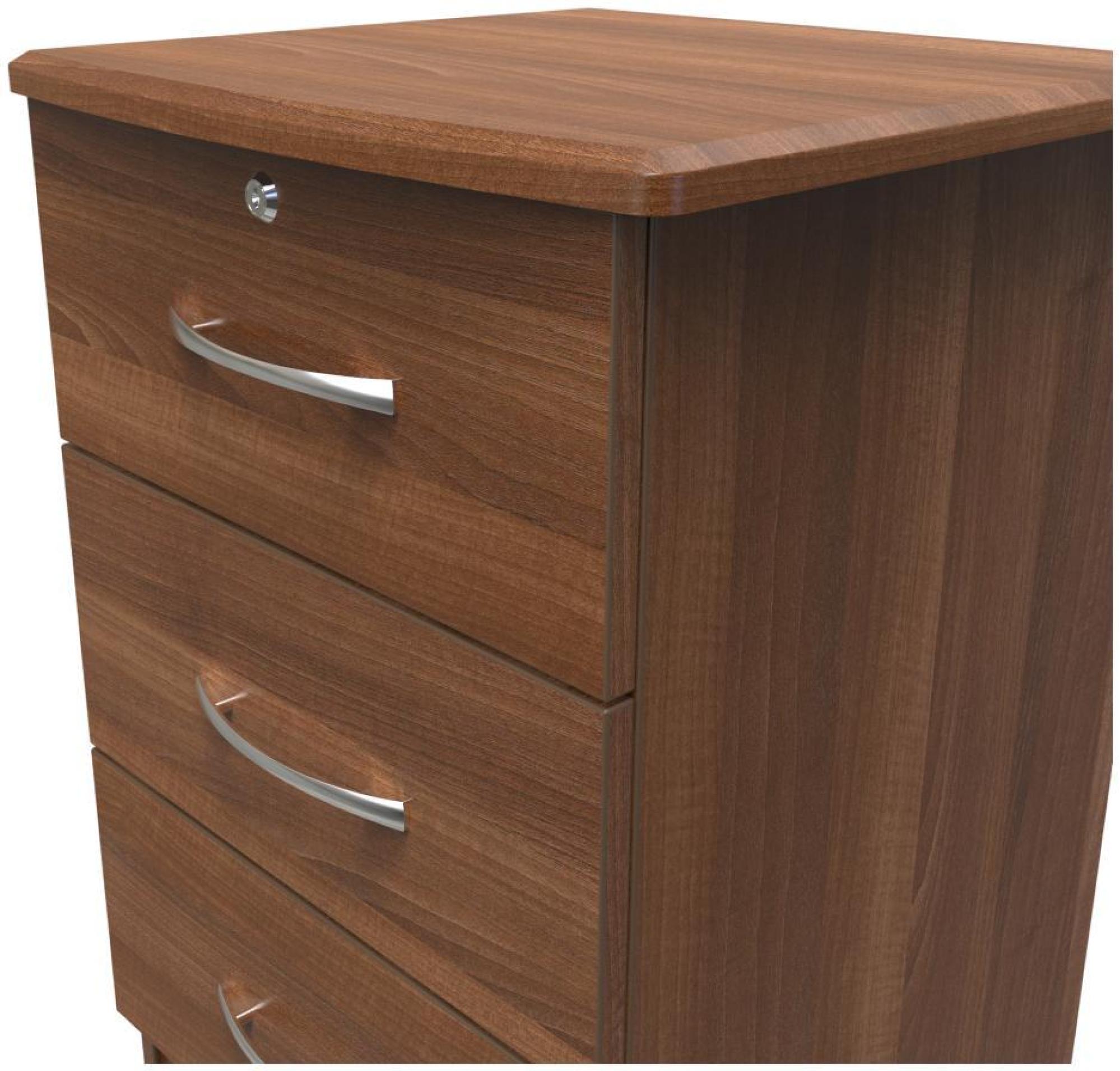 Product photograph of Eve Walnut Effect 3 Drawer Bedside Cabinet With Lock from Choice Furniture Superstore.