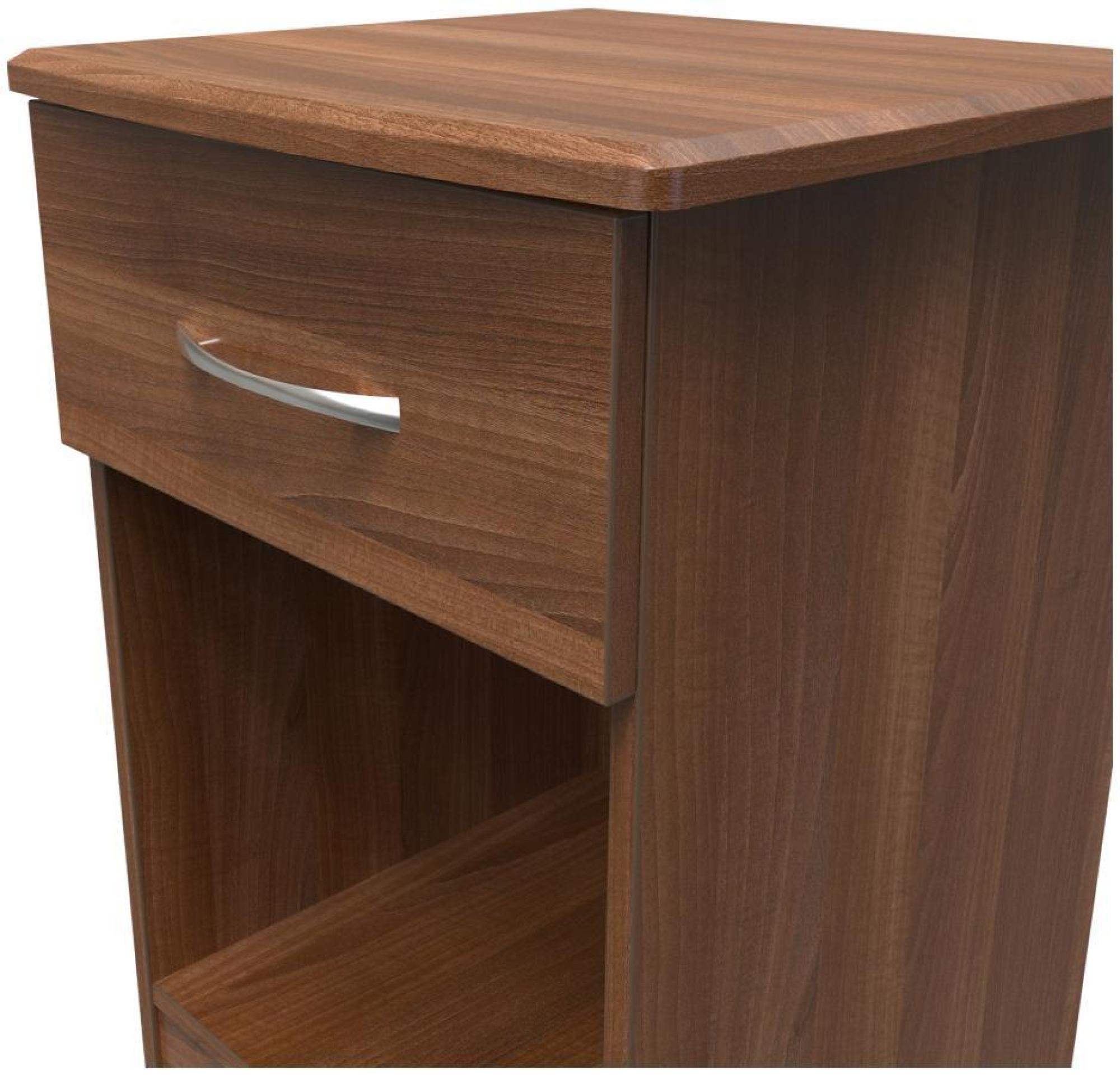 Product photograph of Eve Walnut Effect 1 Drawer Bedside Cabinet from Choice Furniture Superstore.