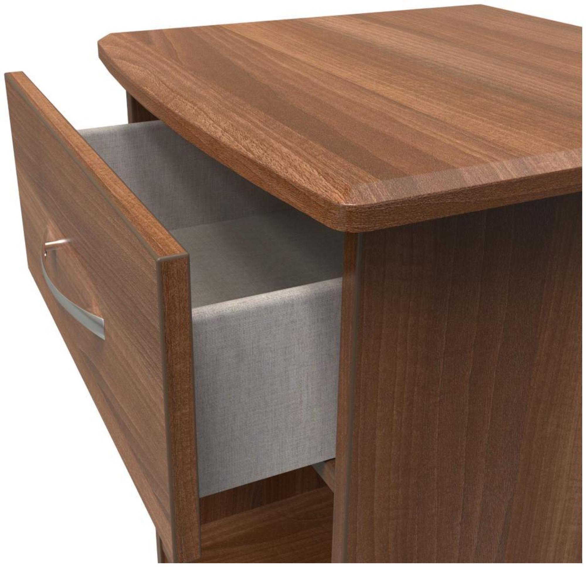 Product photograph of Eve Walnut Effect 1 Drawer Bedside Cabinet from Choice Furniture Superstore.