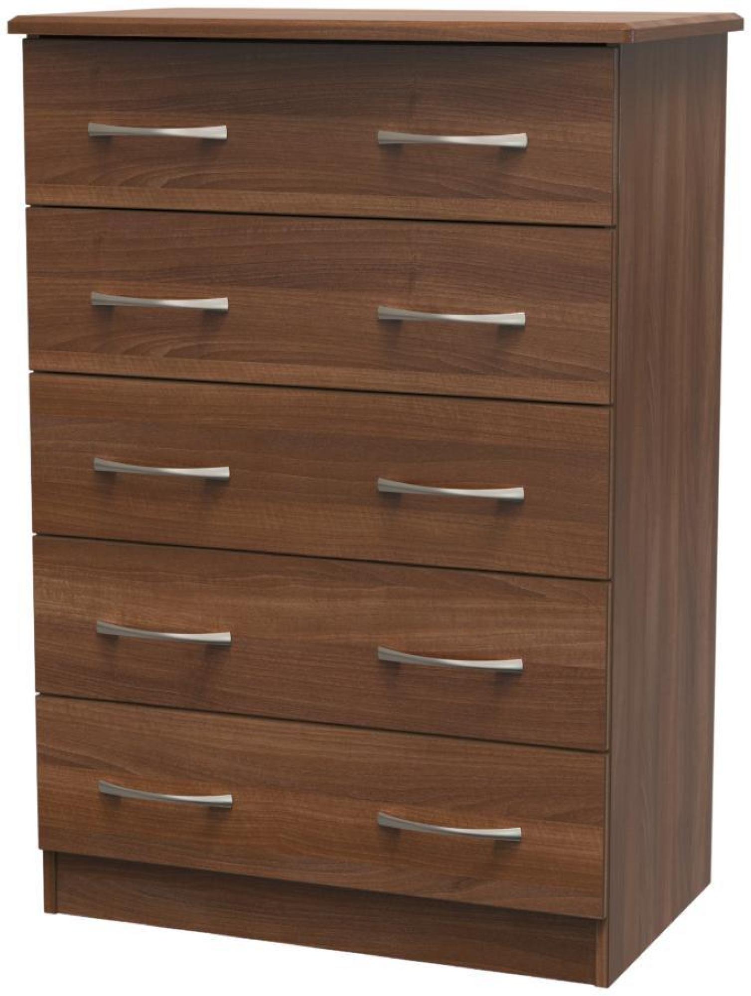 Product photograph of Eve Walnut Effect 5 Drawer Chest from Choice Furniture Superstore.