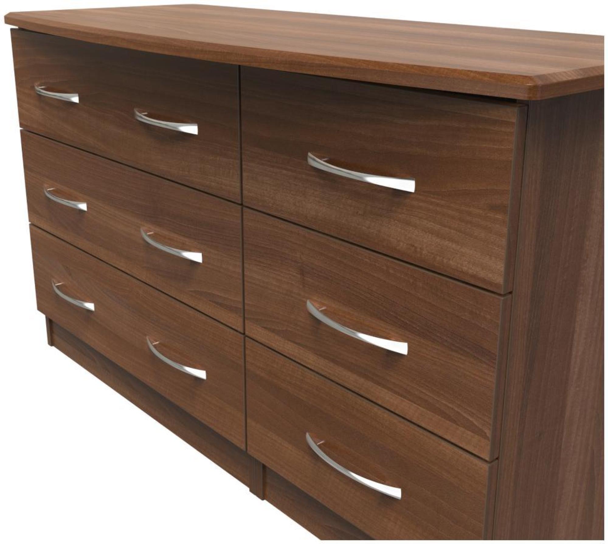 Product photograph of Eve Walnut Effect 6 Drawer Midi Dresser from Choice Furniture Superstore.