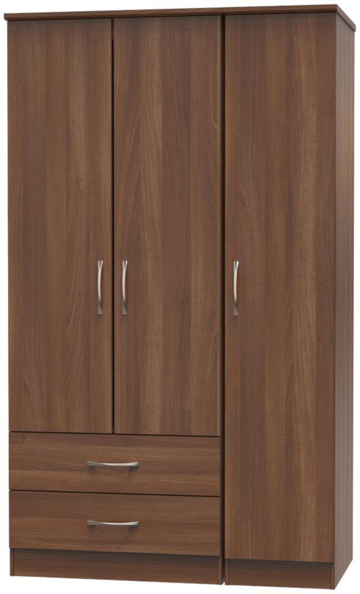 Product photograph of Eve Walnut Effect 3 Door Tall Triple Wardrobe - Lhf 2 Drawers from Choice Furniture Superstore.