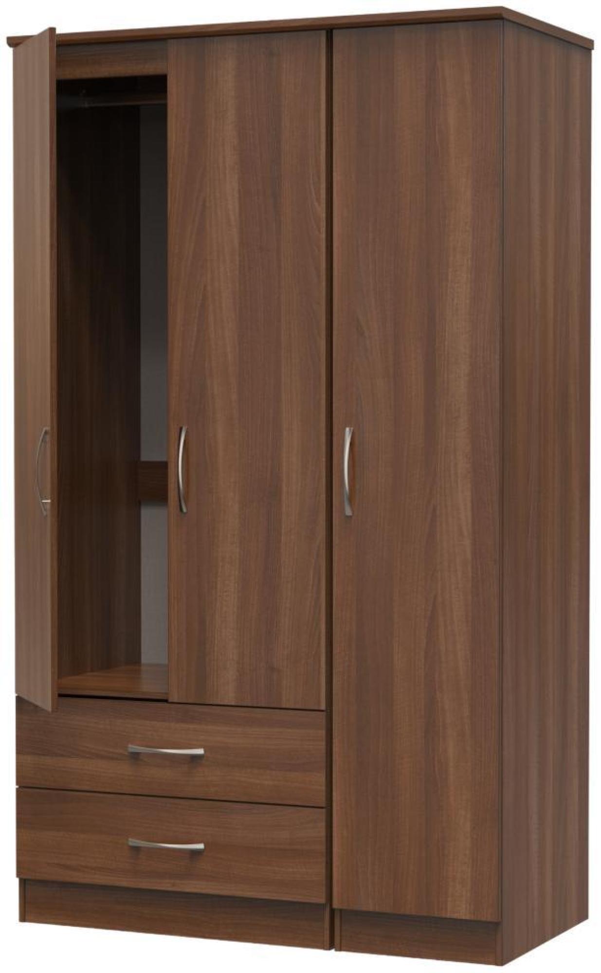 Product photograph of Eve Walnut Effect 3 Door Tall Triple Wardrobe - Lhf 2 Drawers from Choice Furniture Superstore.