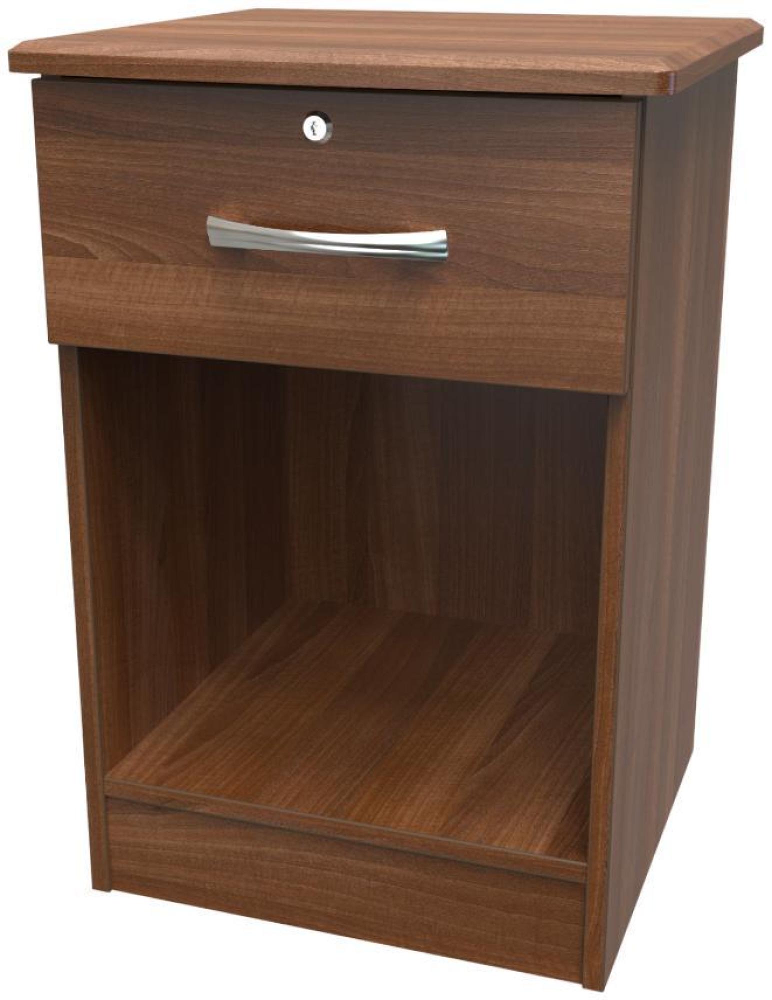 Product photograph of Eve Walnut Effect 1 Drawer Bedside Table With Lock from Choice Furniture Superstore.