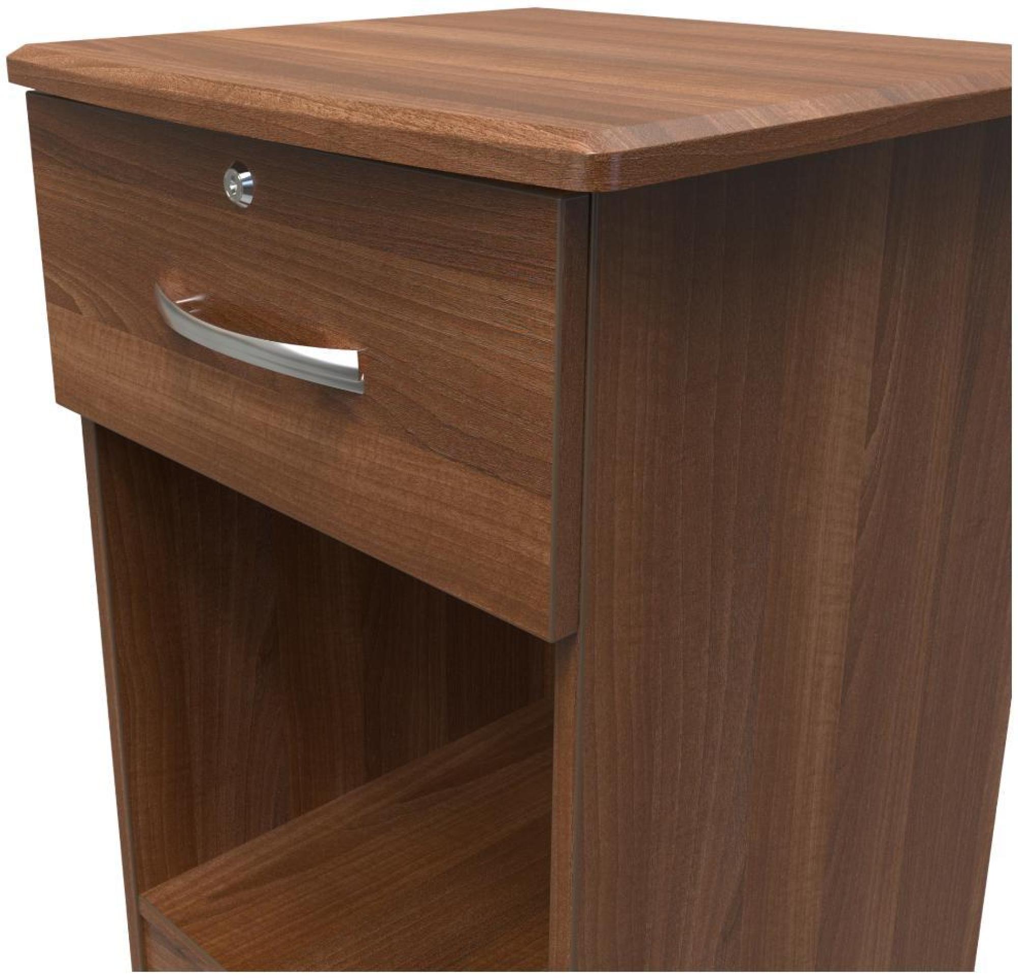 Product photograph of Eve Walnut Effect 1 Drawer Bedside Table With Lock from Choice Furniture Superstore.