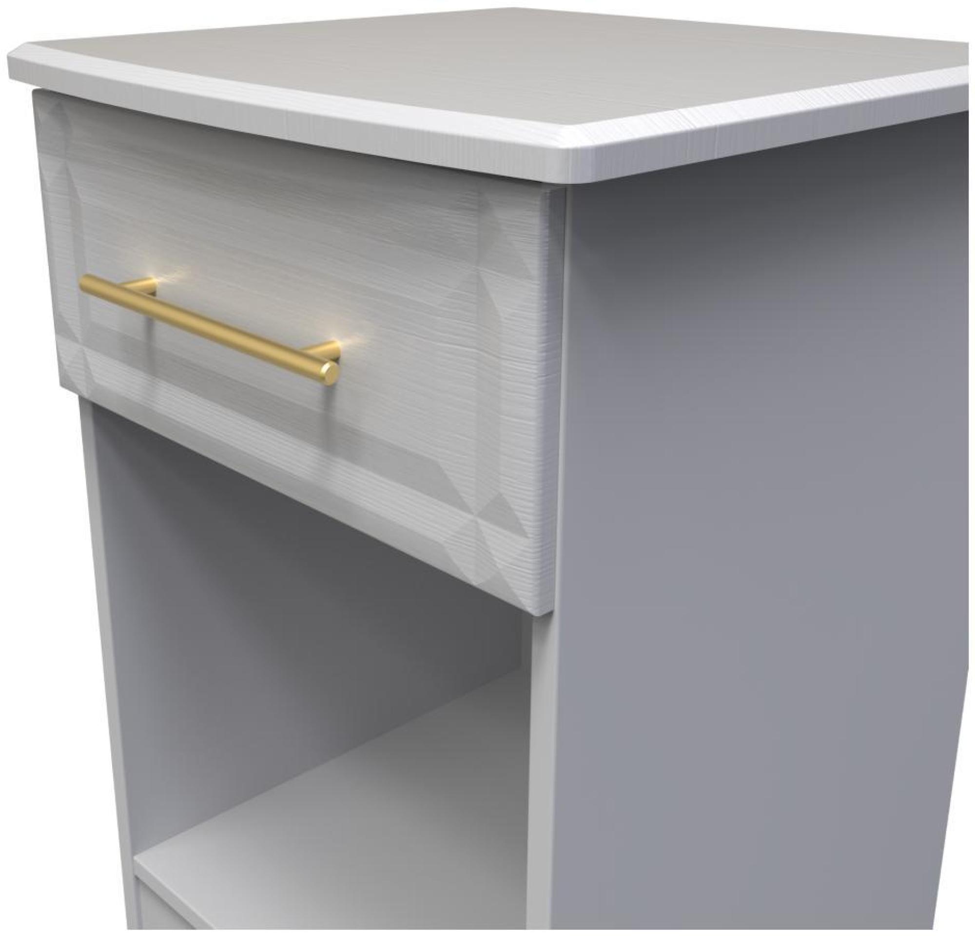 Product photograph of Faye Grey Ash 1 Drawer Bedside Cabinet from Choice Furniture Superstore.