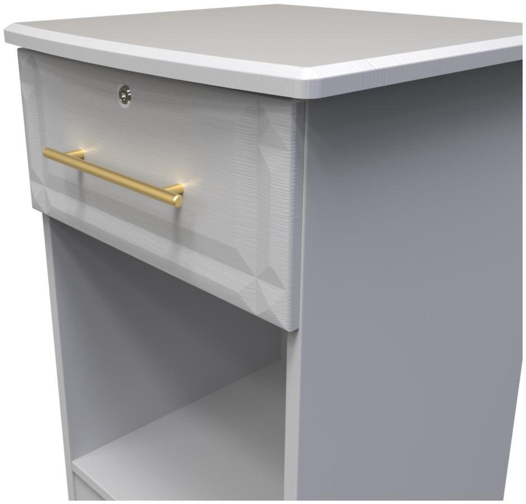 Product photograph of Faye Grey Ash 1 Drawer Bedside Table With Lock from Choice Furniture Superstore.