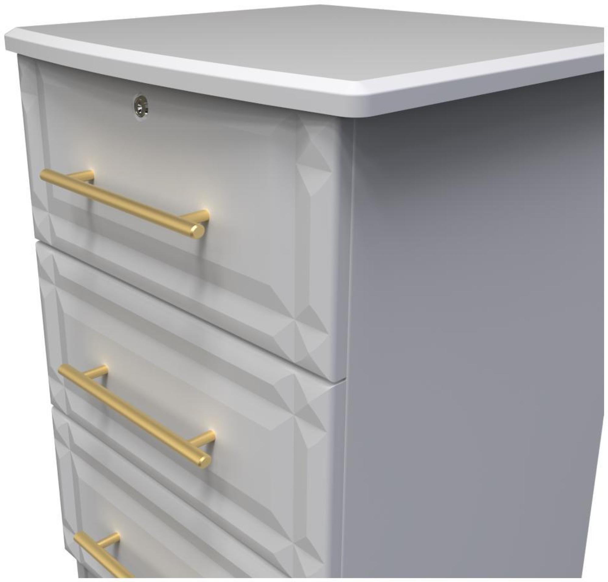 Product photograph of Faye Grey 3 Drawer Bedside Cabinet With Lock from Choice Furniture Superstore.