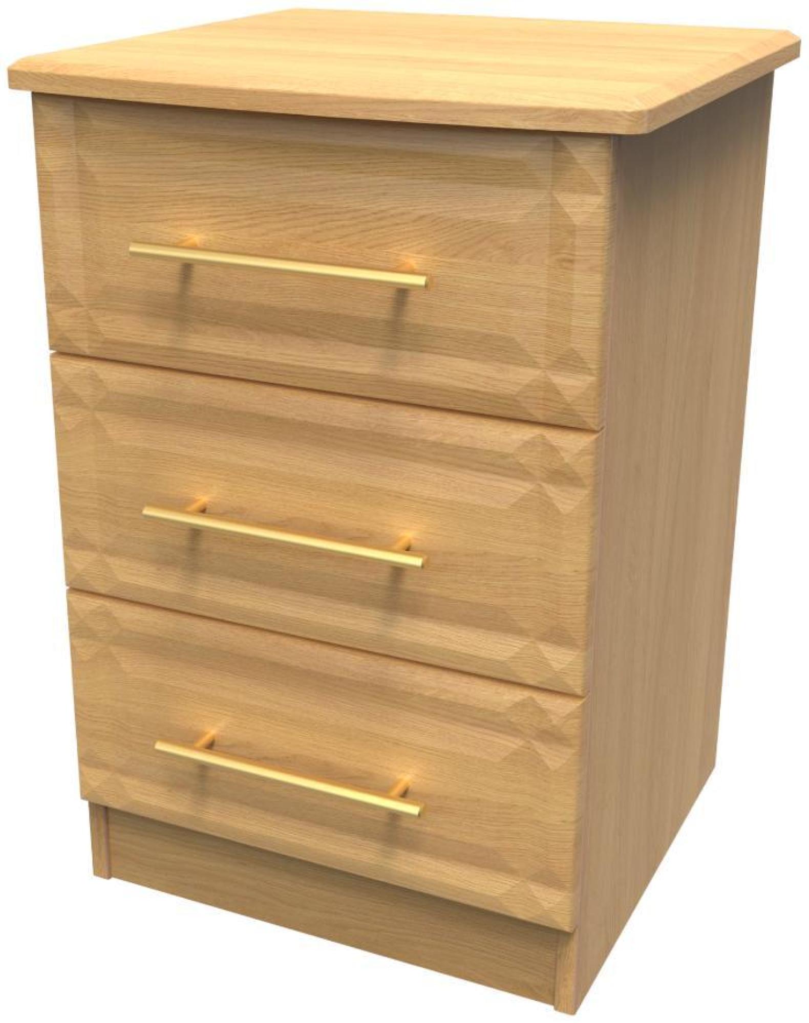 Product photograph of Faye Oak Effect 3 Drawer Beside Cabinet from Choice Furniture Superstore.