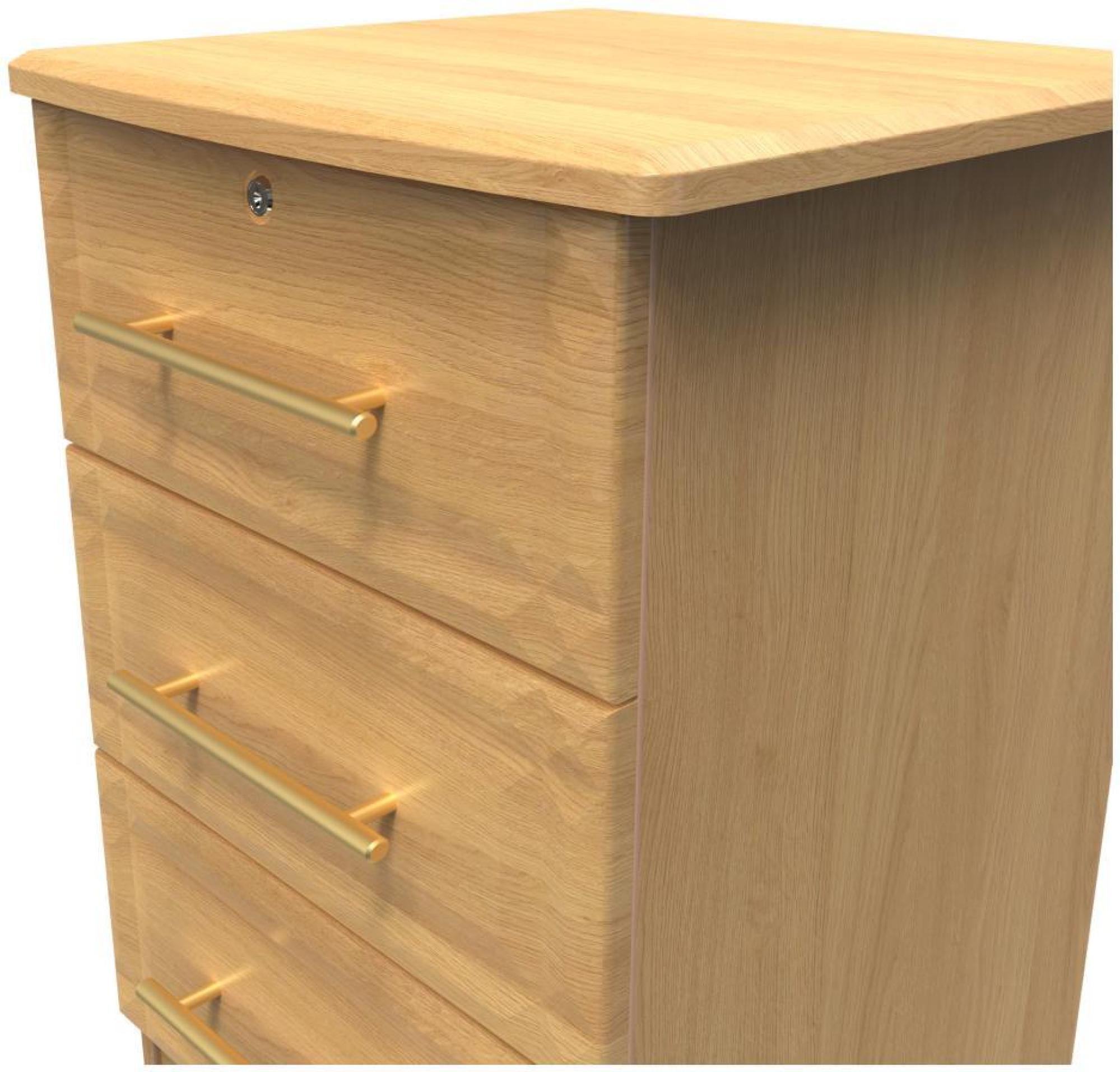Product photograph of Faye Oak Effect 3 Drawer Bedside Cabinet With Lock from Choice Furniture Superstore.