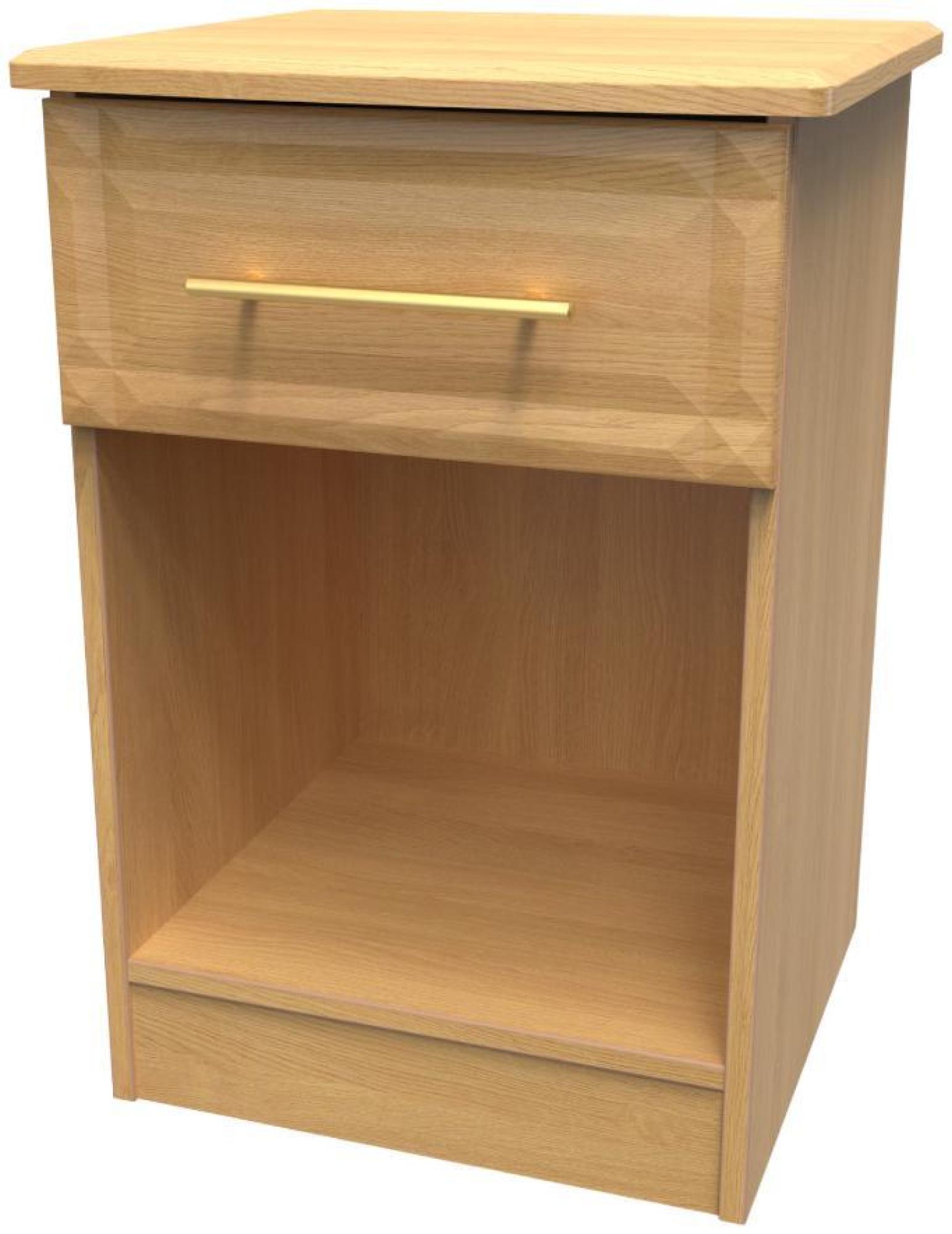 Product photograph of Faye Oak Effect 1 Drawer Bedside Cabinet from Choice Furniture Superstore.