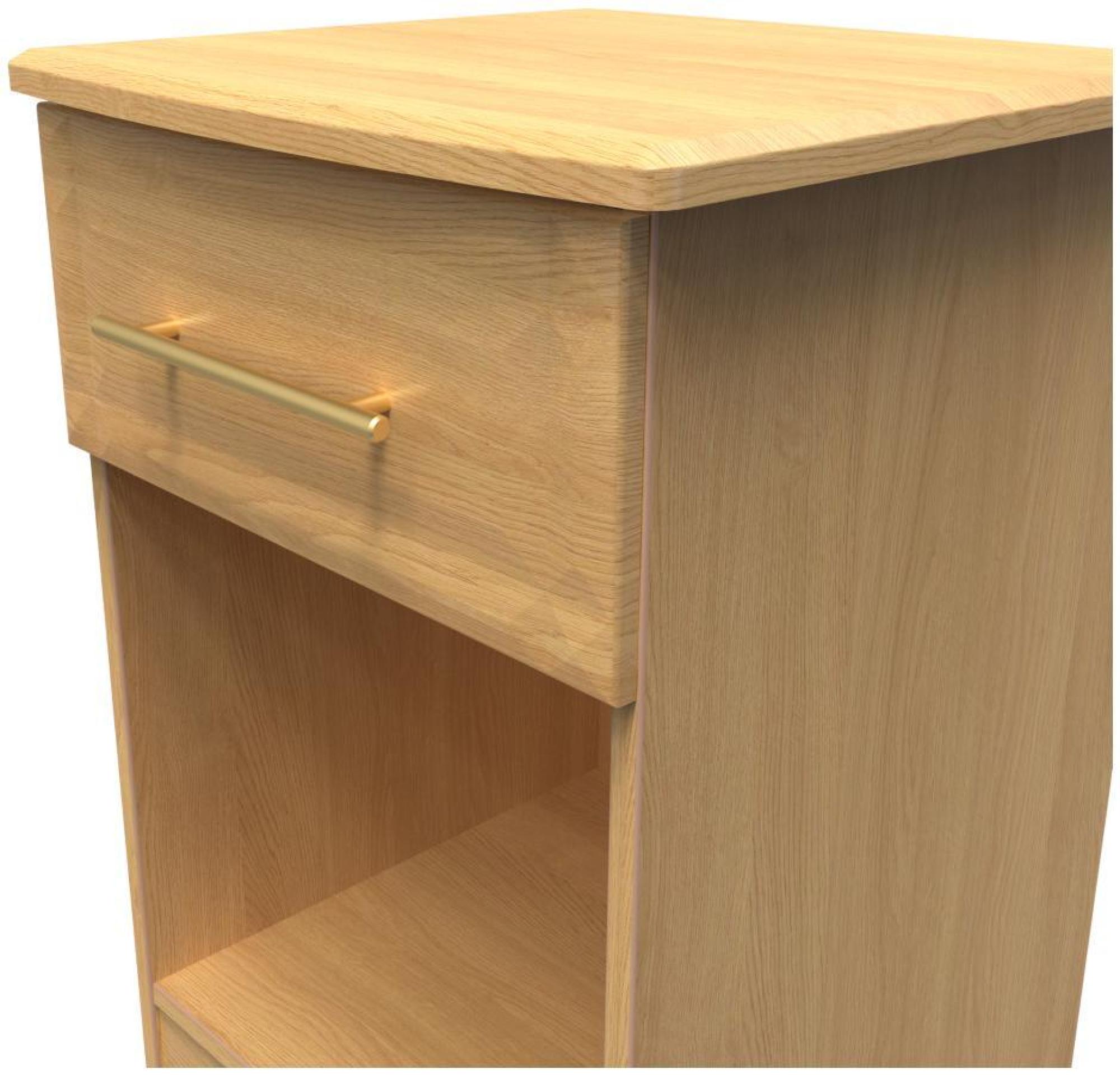 Product photograph of Faye Oak Effect 1 Drawer Bedside Cabinet from Choice Furniture Superstore.