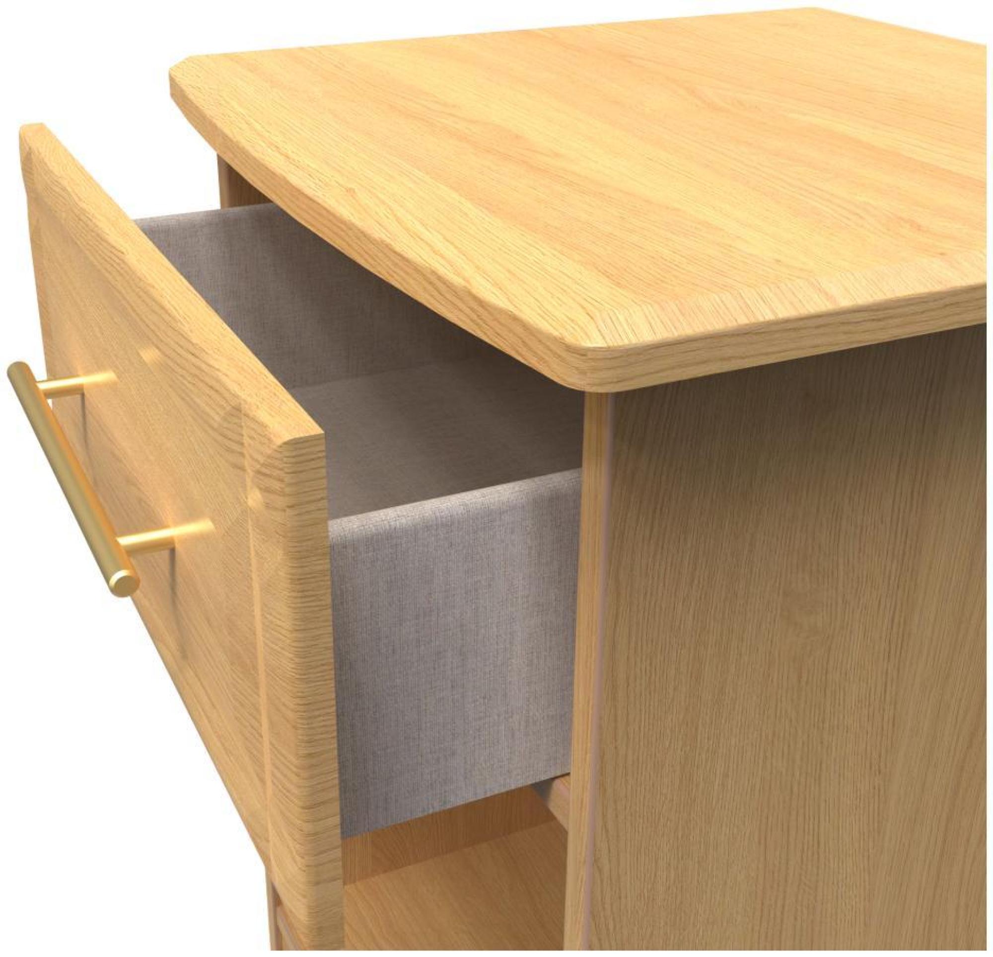 Product photograph of Faye Oak Effect 1 Drawer Bedside Cabinet from Choice Furniture Superstore.