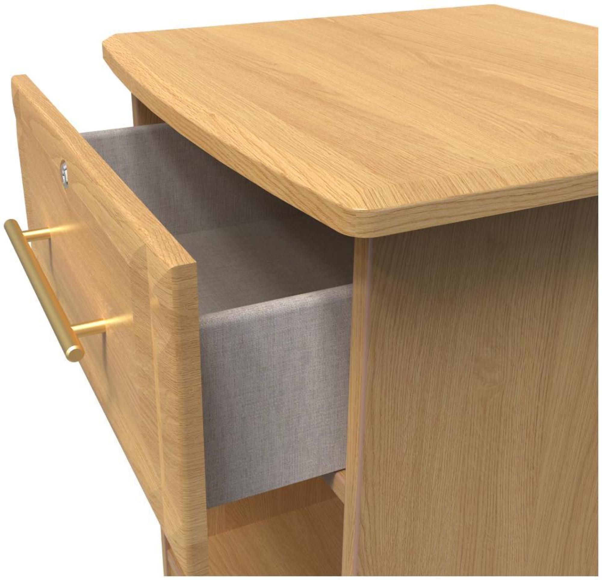 Product photograph of Faye Oak Effect 1 Drawer Bedside Table With Lock from Choice Furniture Superstore.