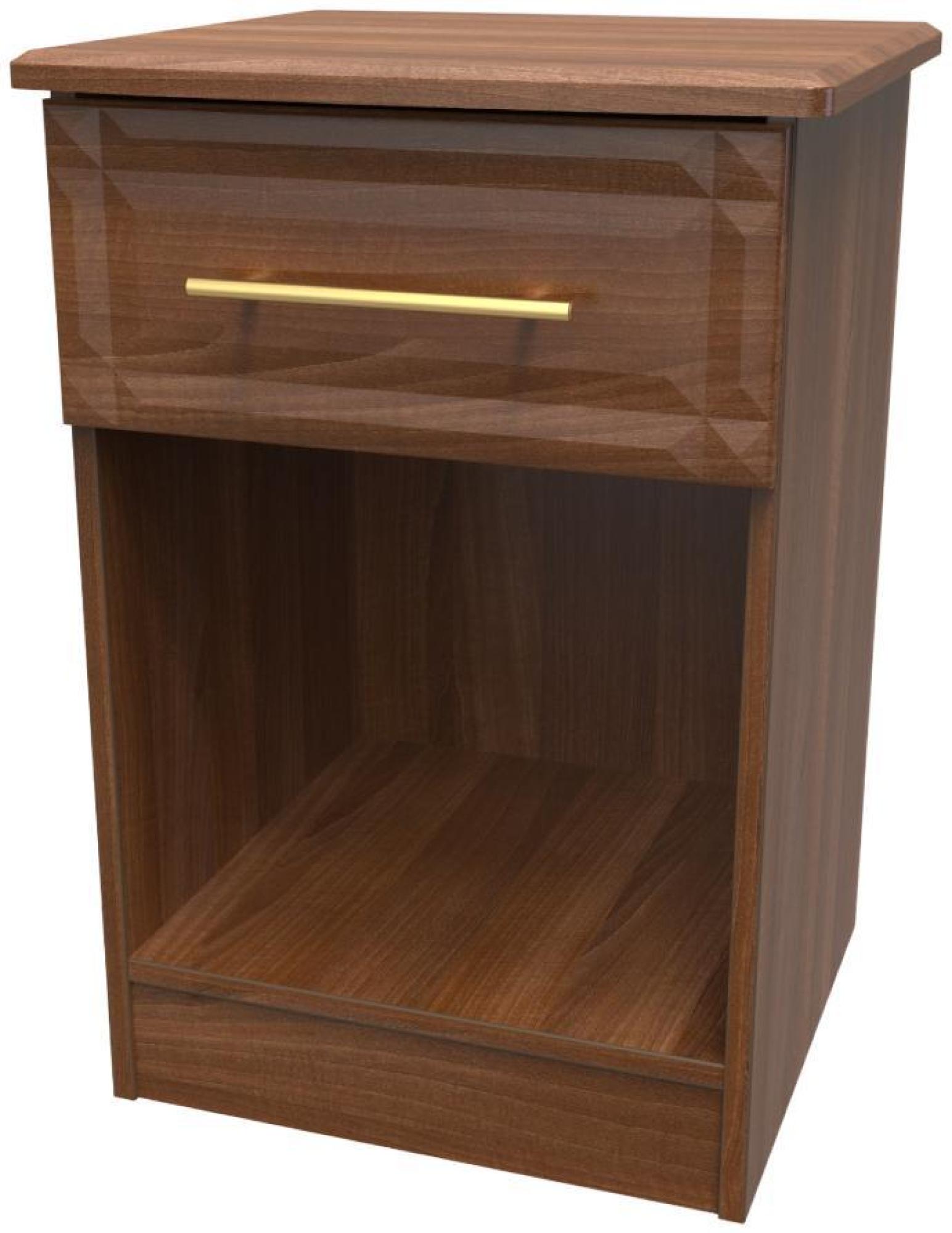 Product photograph of Faye Walnut Effect 1 Drawer Bedside Cabinet from Choice Furniture Superstore.